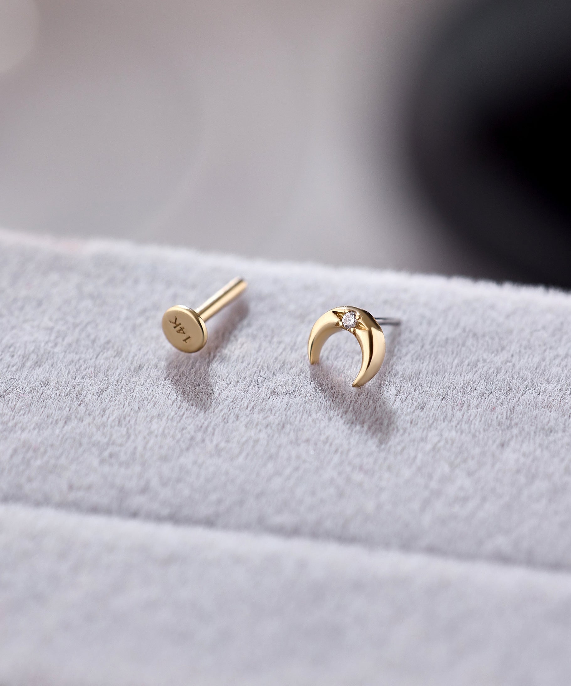 14K Gold Celestial Crescent Moon Threadless Piercing