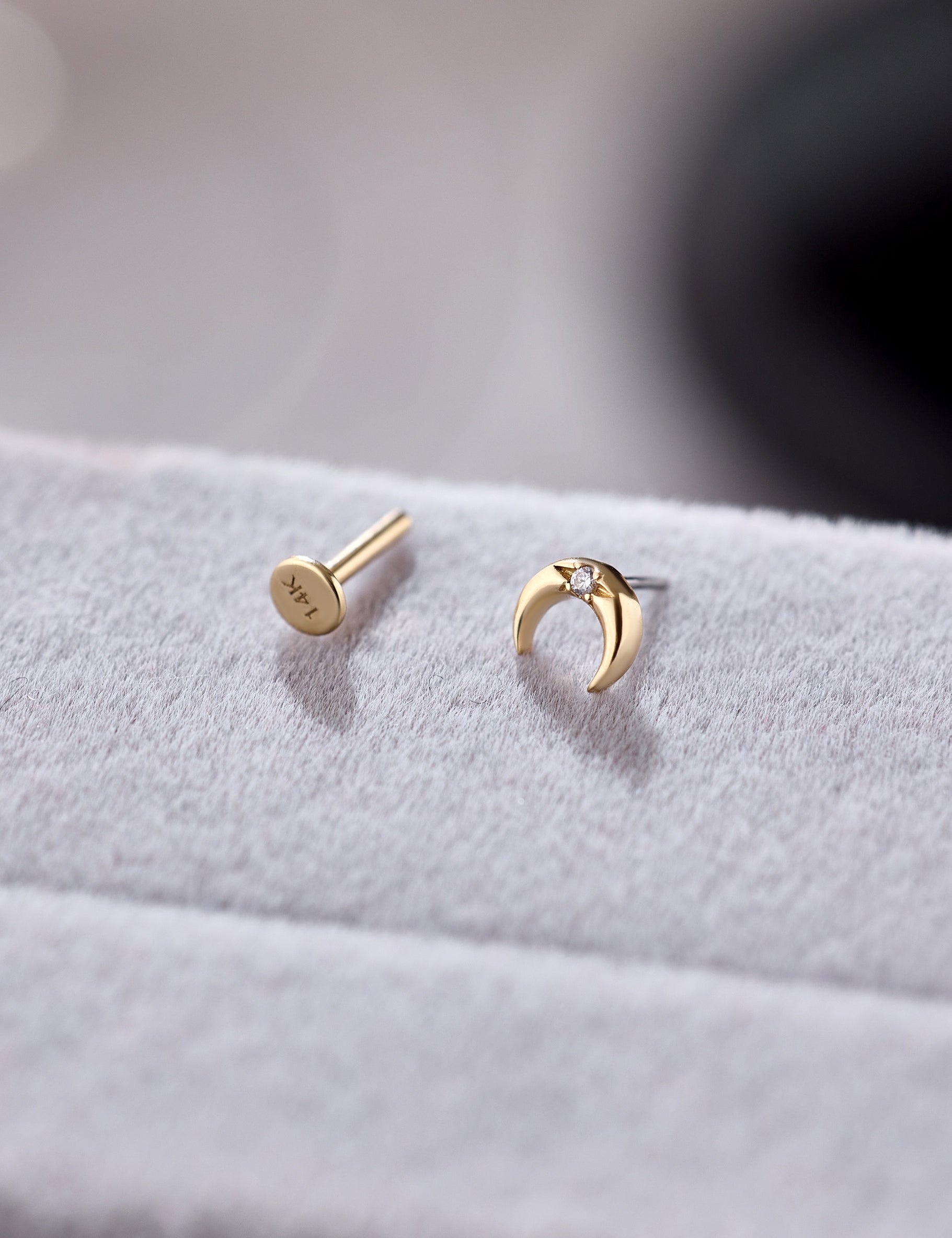 14K Gold Celestial Crescent Moon Threadless Piercing