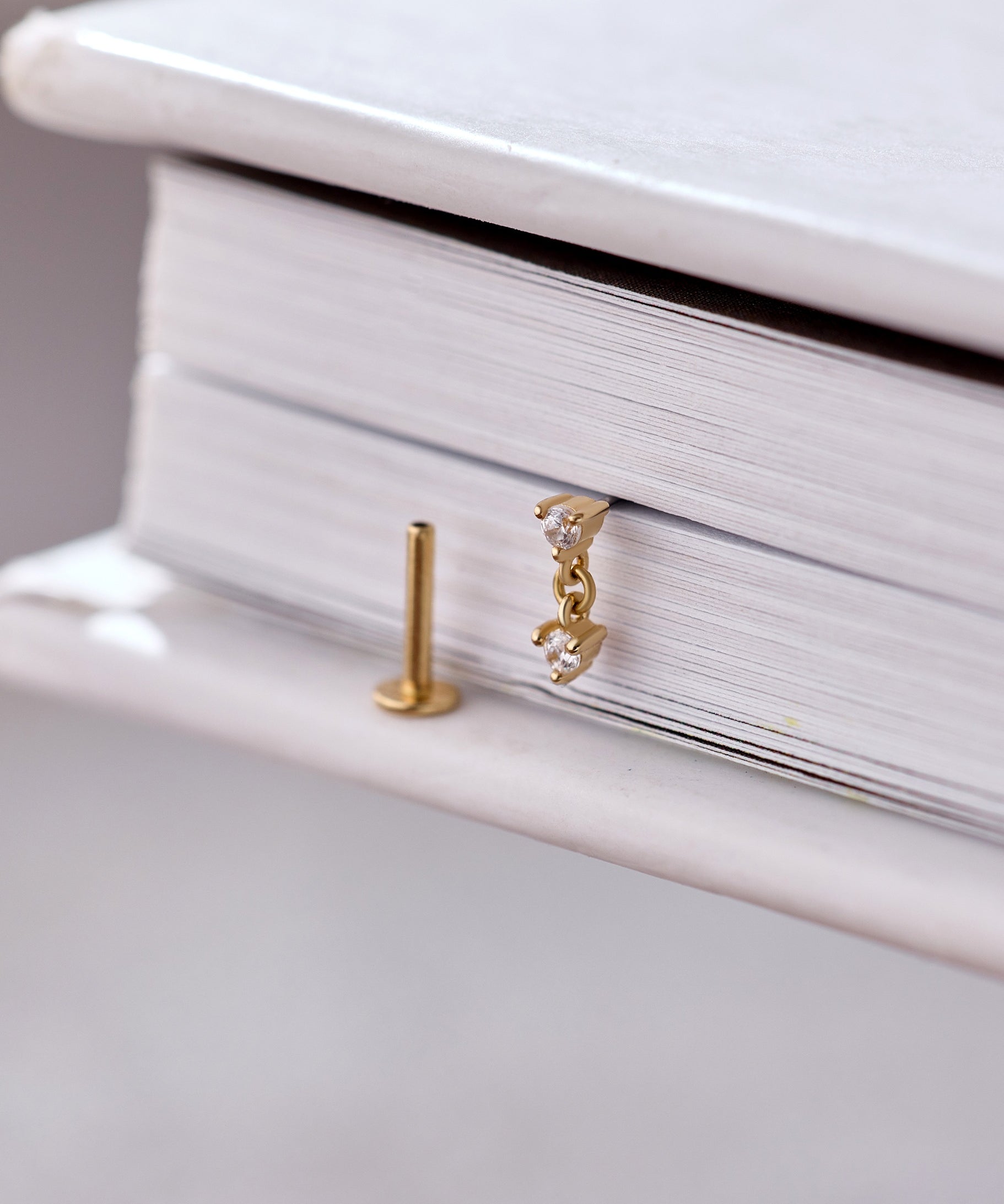 14K Gold Crystal Drop Threadless Piercing