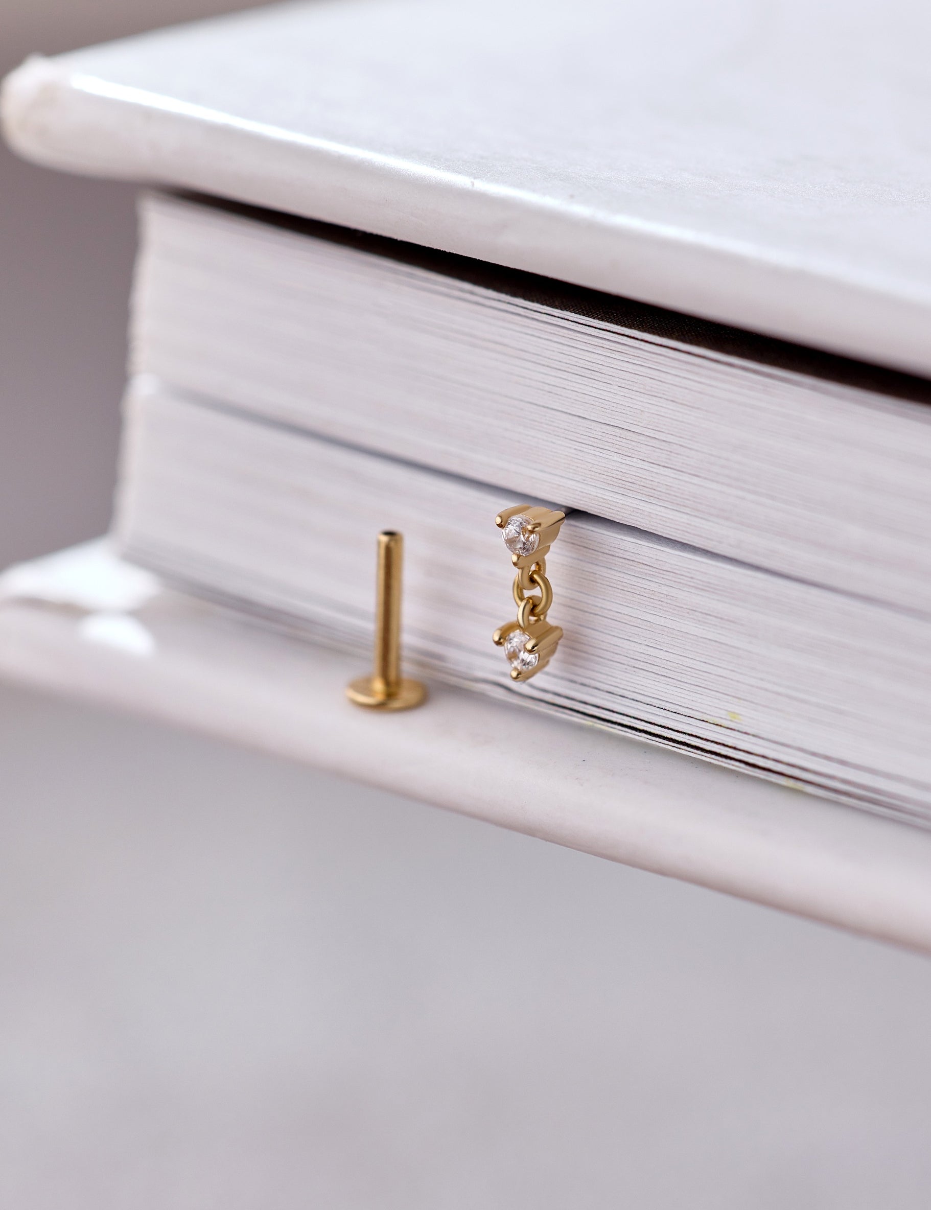 14K Gold Crystal Drop Threadless Piercing