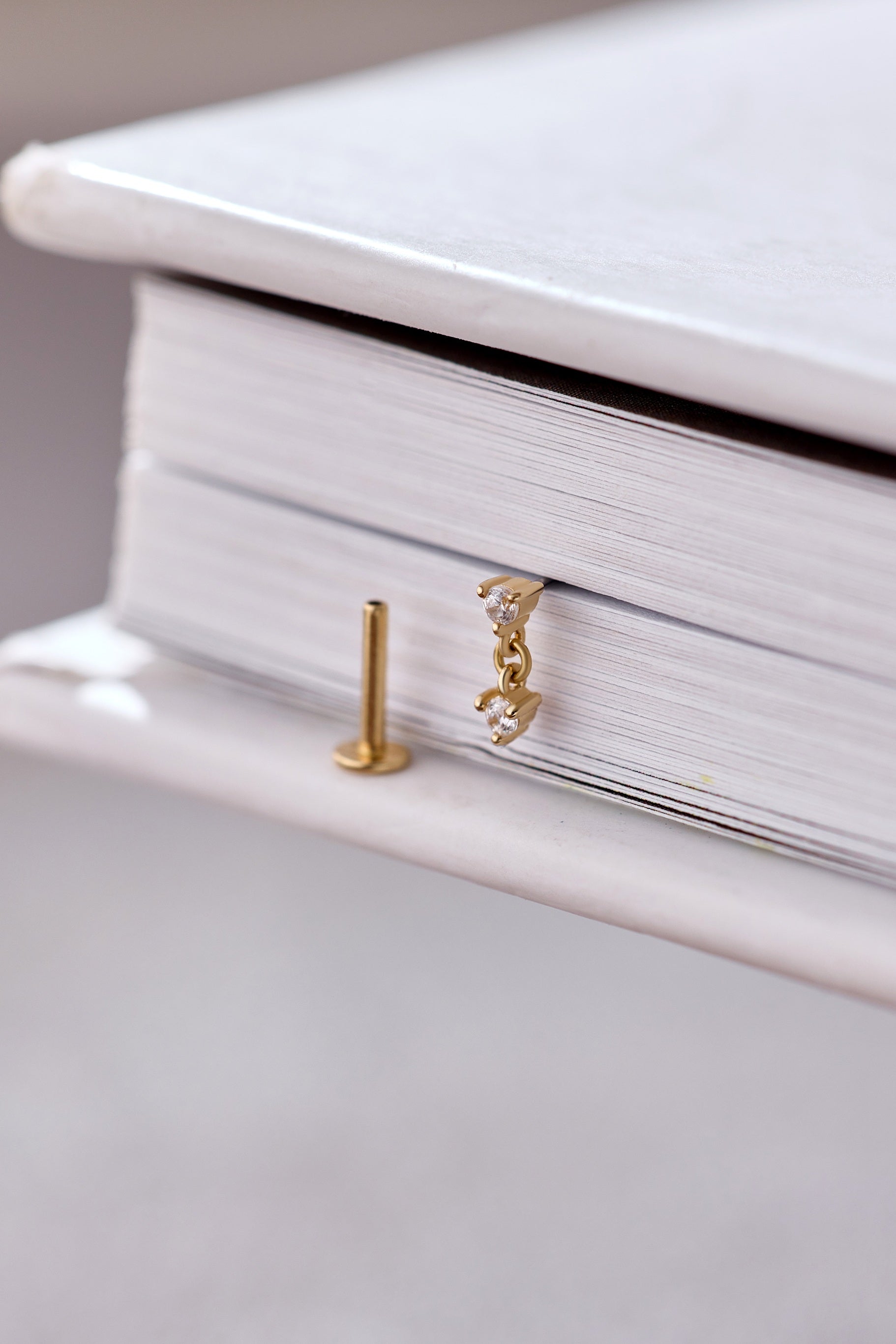 14K Gold Crystal Drop Threadless Piercing