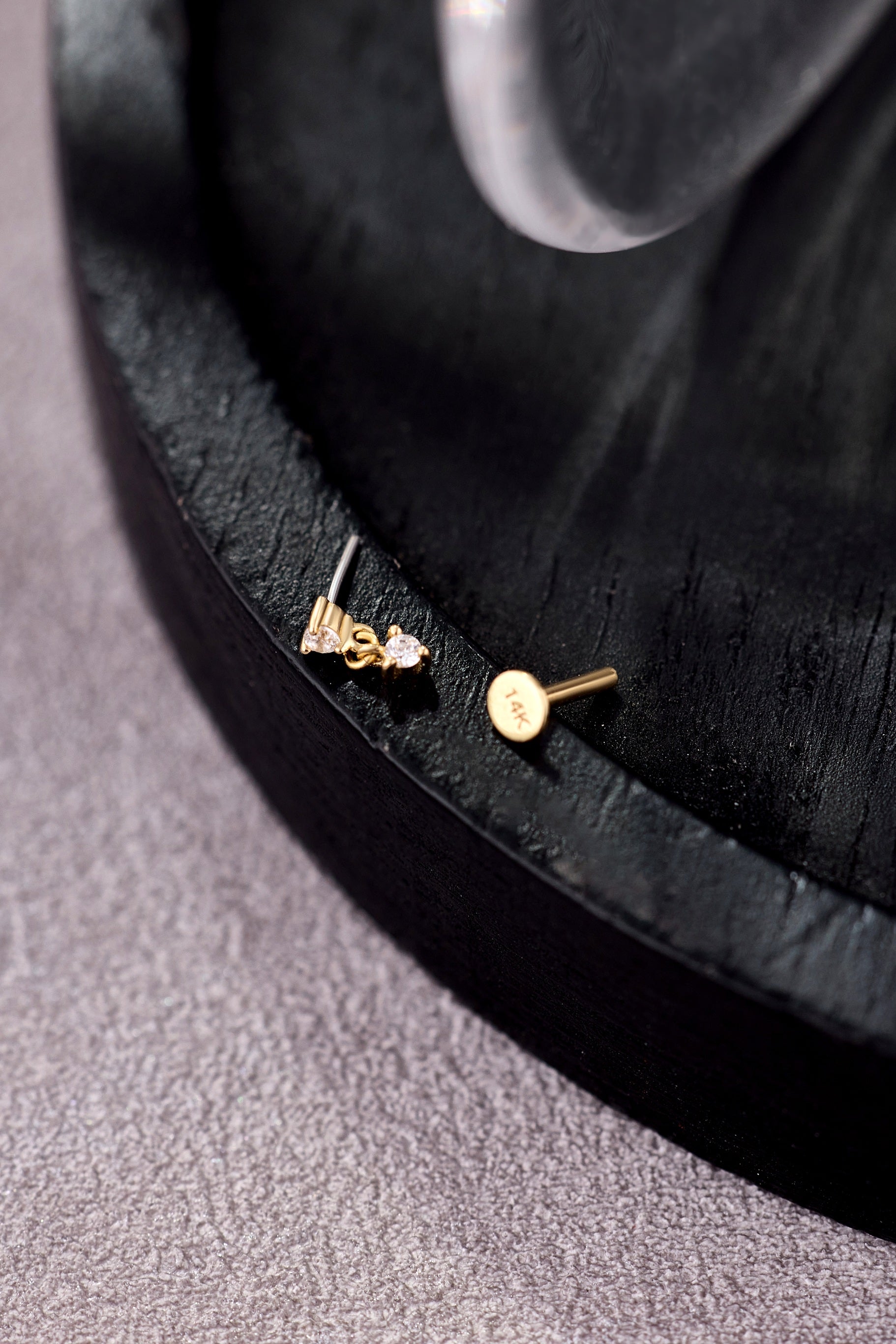 14K Gold Crystal Drop Threadless Piercing