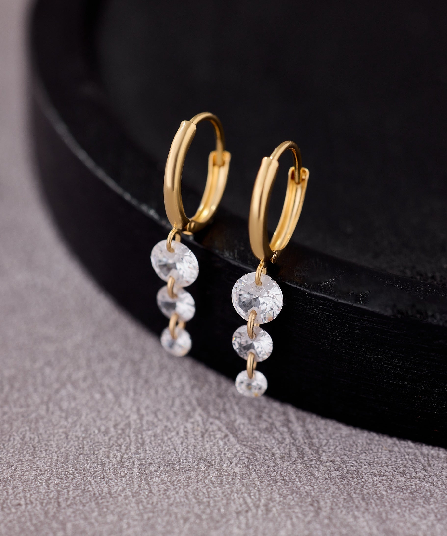 Gold-Filled Triple Crystal Raindrop Hoop Earrings