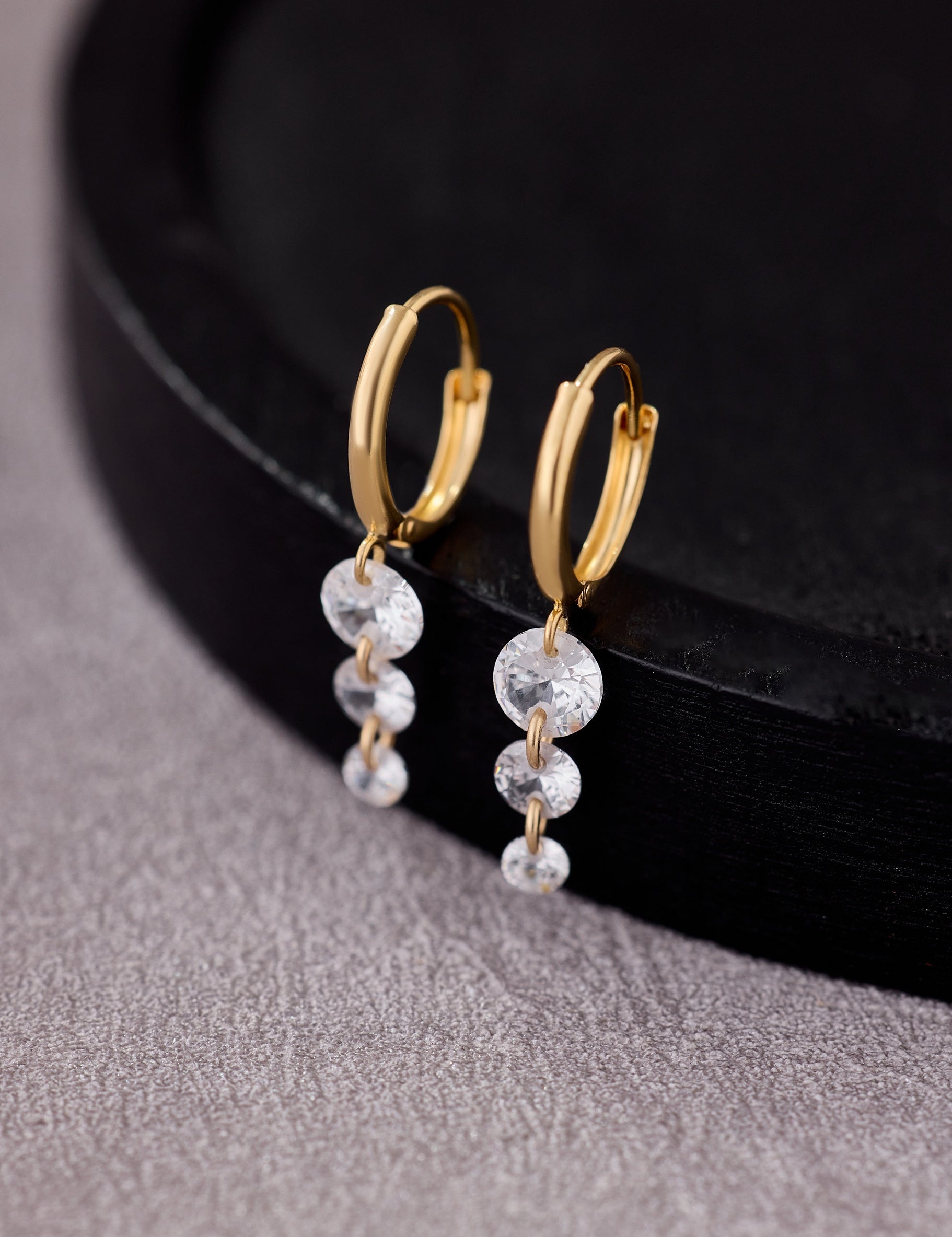 Gold-Filled Triple Crystal Raindrop Hoop Earrings