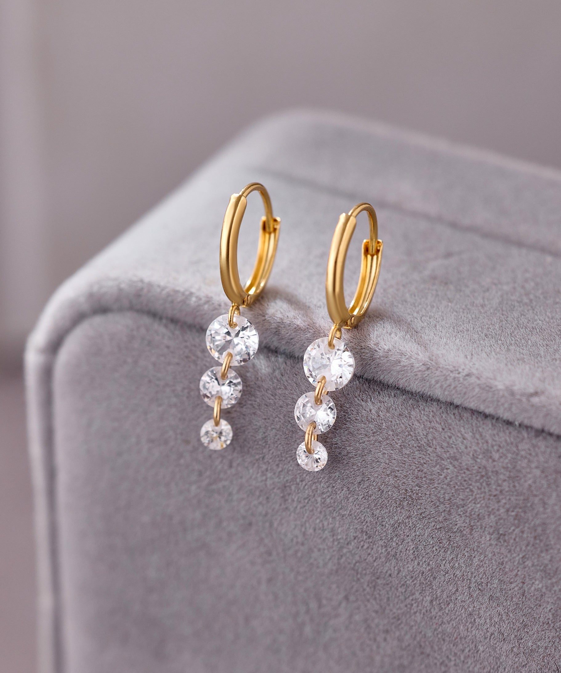 Gold-Filled Triple Crystal Raindrop Hoop Earrings