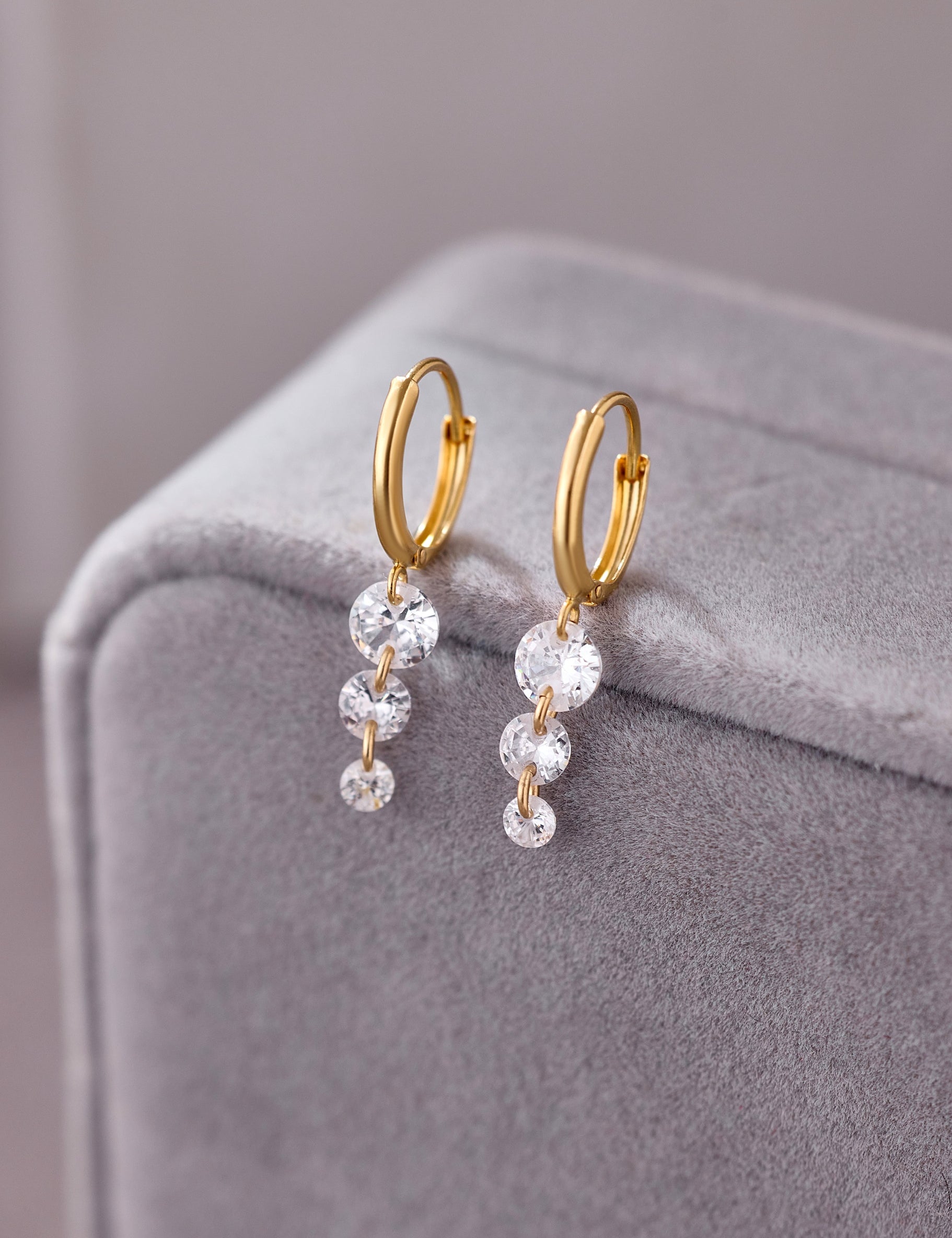 Gold-Filled Triple Crystal Raindrop Hoop Earrings