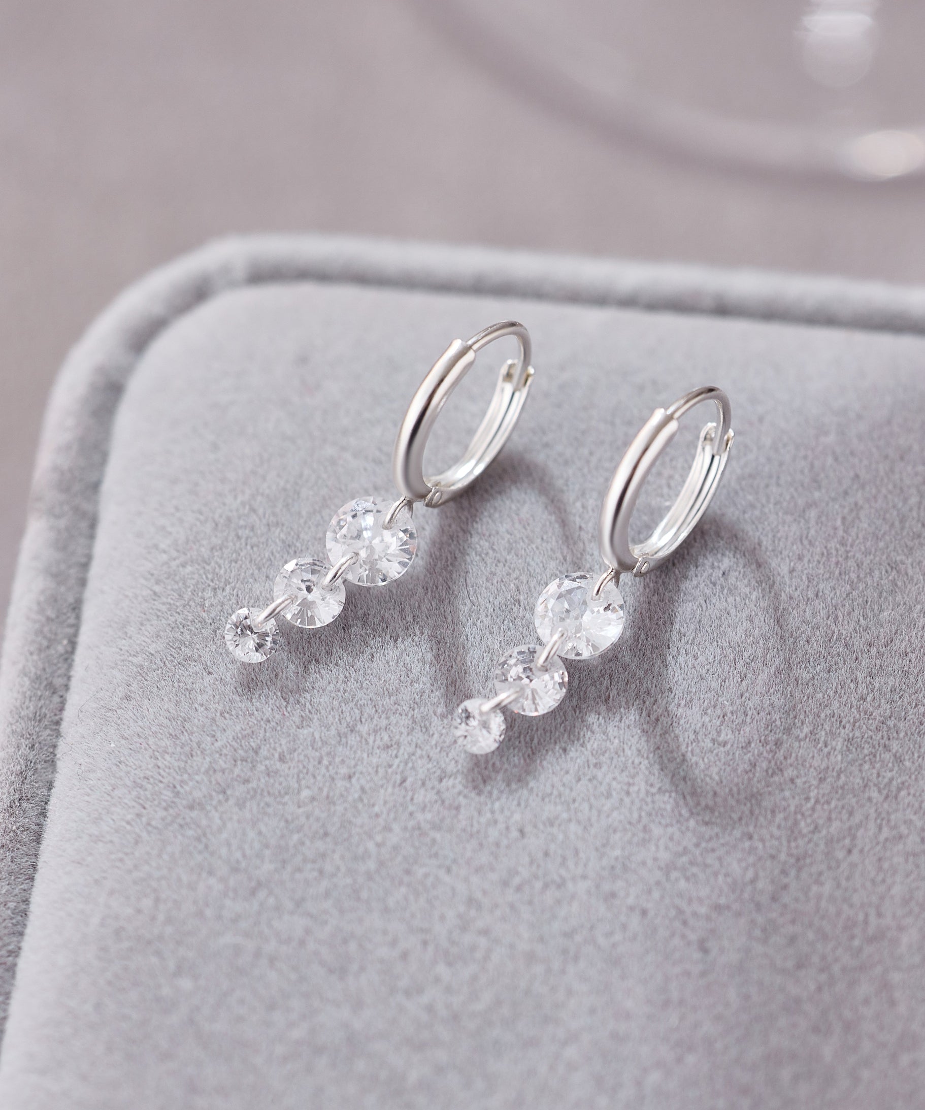 925 Silver Triple Crystal Raindrop Hoop Earrings
