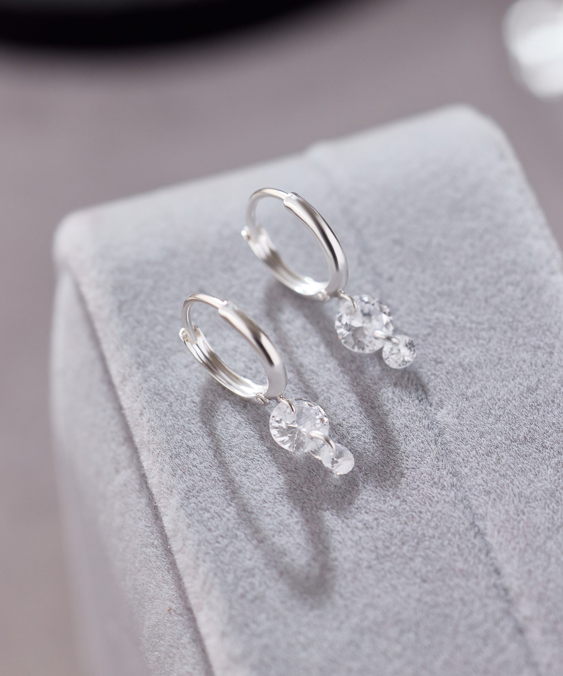 925 Silver Double Crystal Raindrop Hoop Earrings