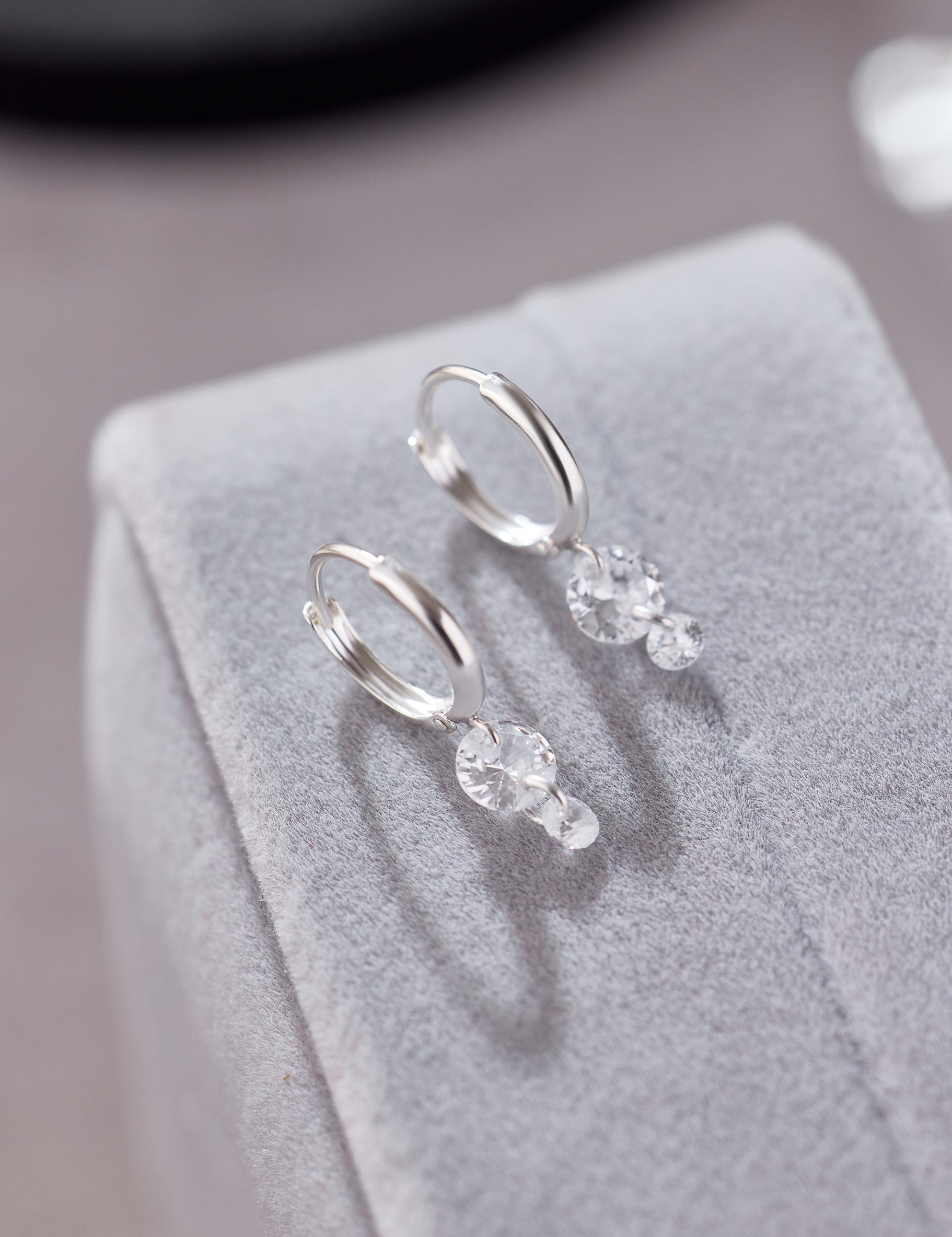 925 Silver Double Crystal Raindrop Hoop Earrings