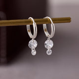 925 Silver Double Crystal Raindrop Hoop Earrings