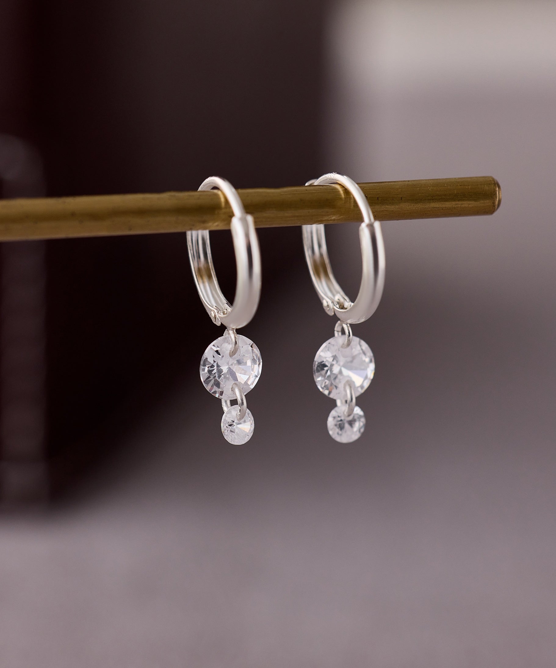 925 Silver Double Crystal Raindrop Hoop Earrings