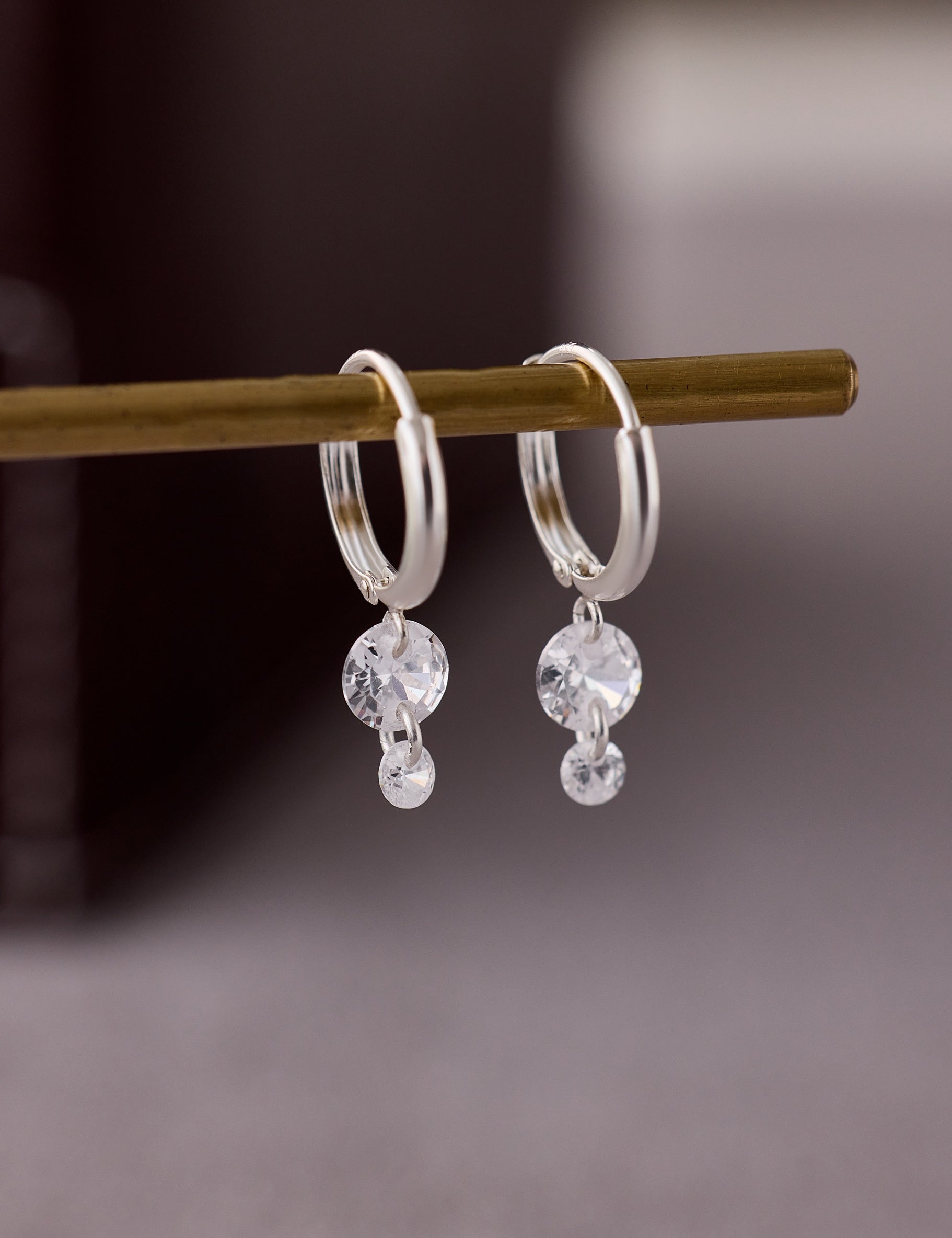 925 Silver Double Crystal Raindrop Hoop Earrings