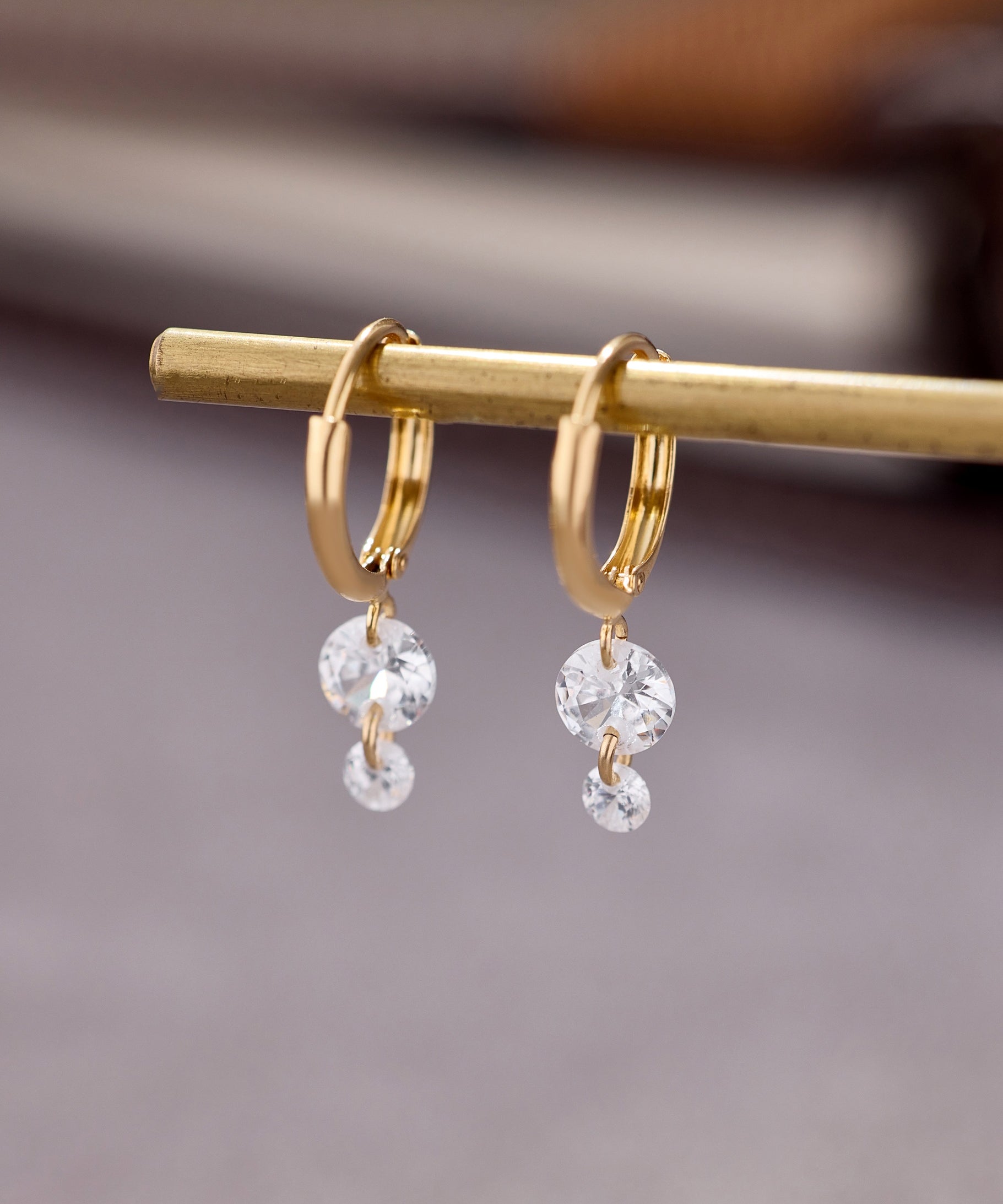 Gold-Filled Double Crystal Raindrop Hoop Earrings