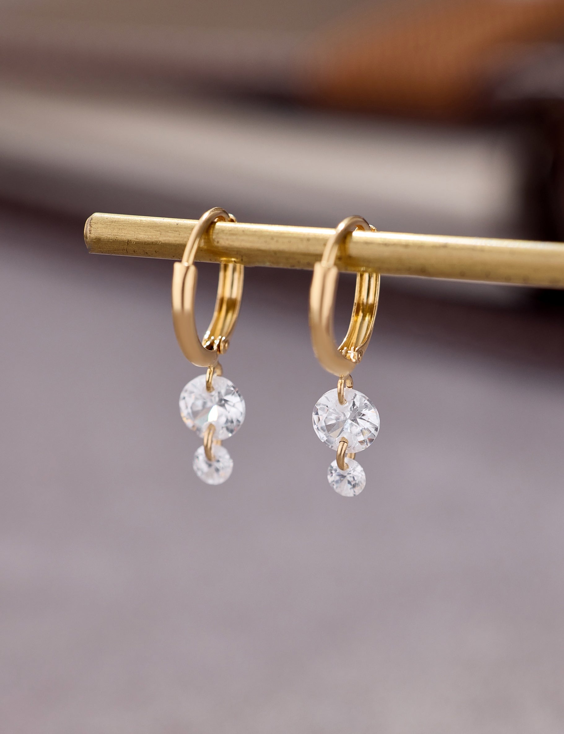 Gold-Filled Double Crystal Raindrop Hoop Earrings