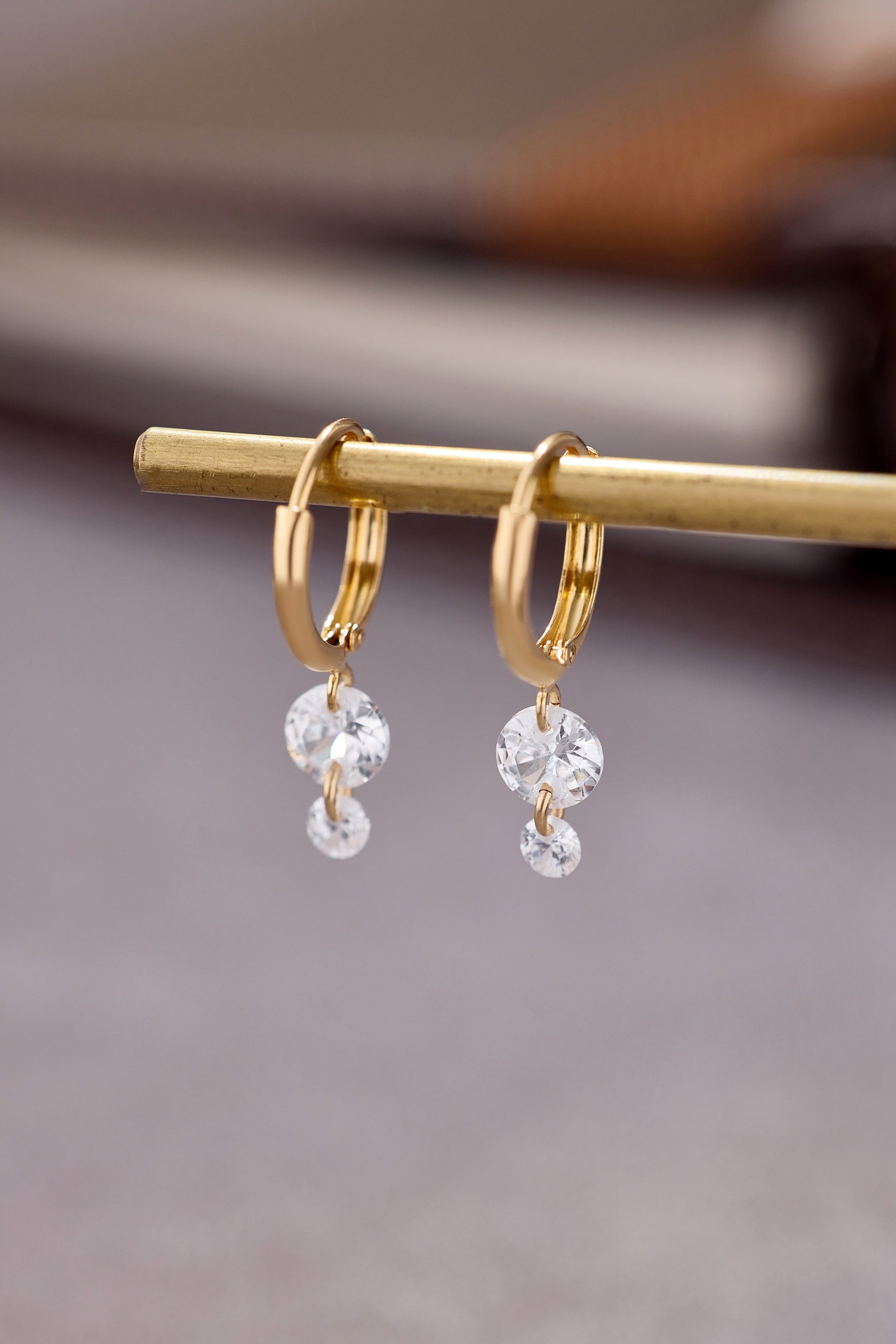 Gold-Filled Double Crystal Raindrop Hoop Earrings