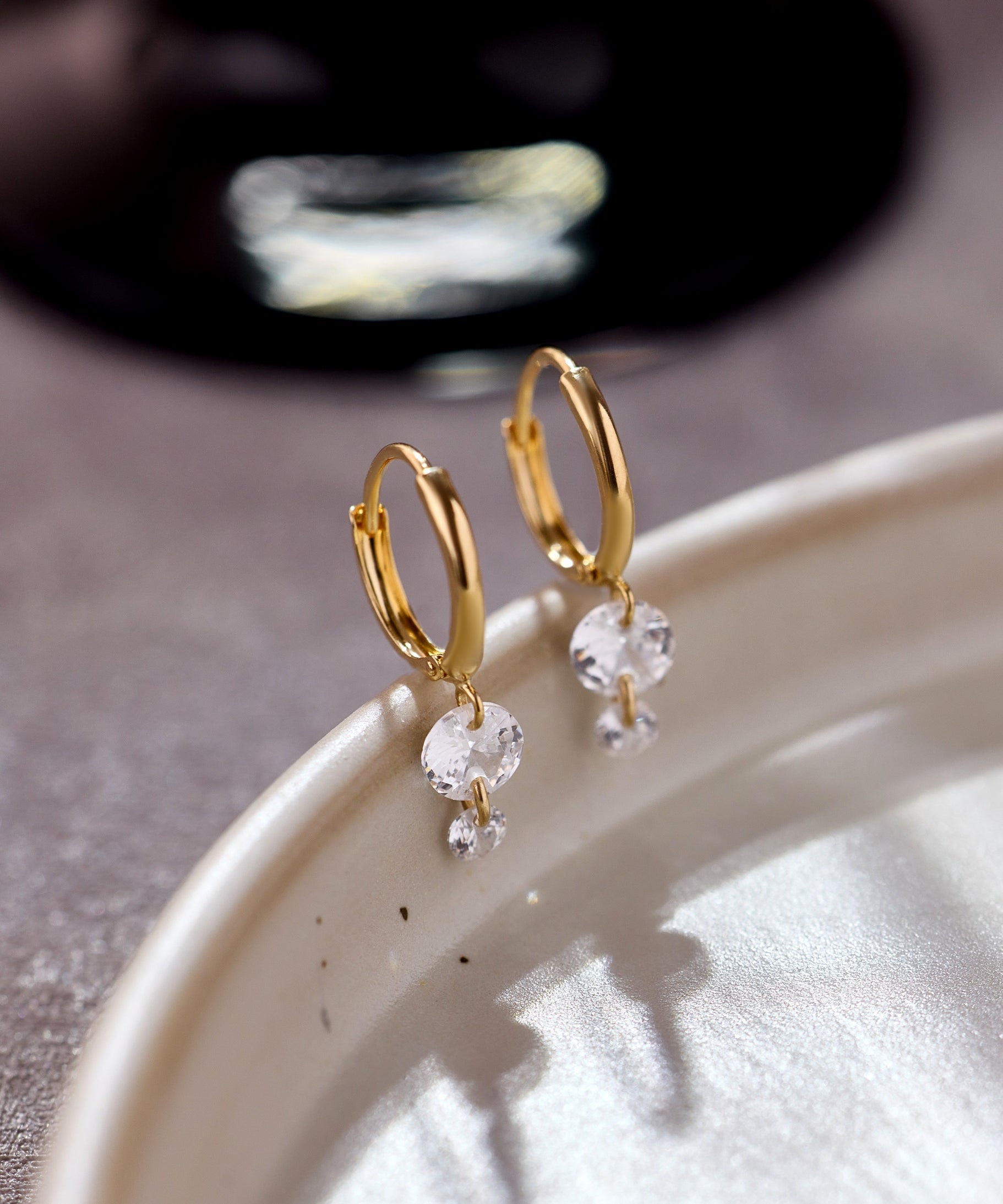 Gold-Filled Double Crystal Raindrop Hoop Earrings