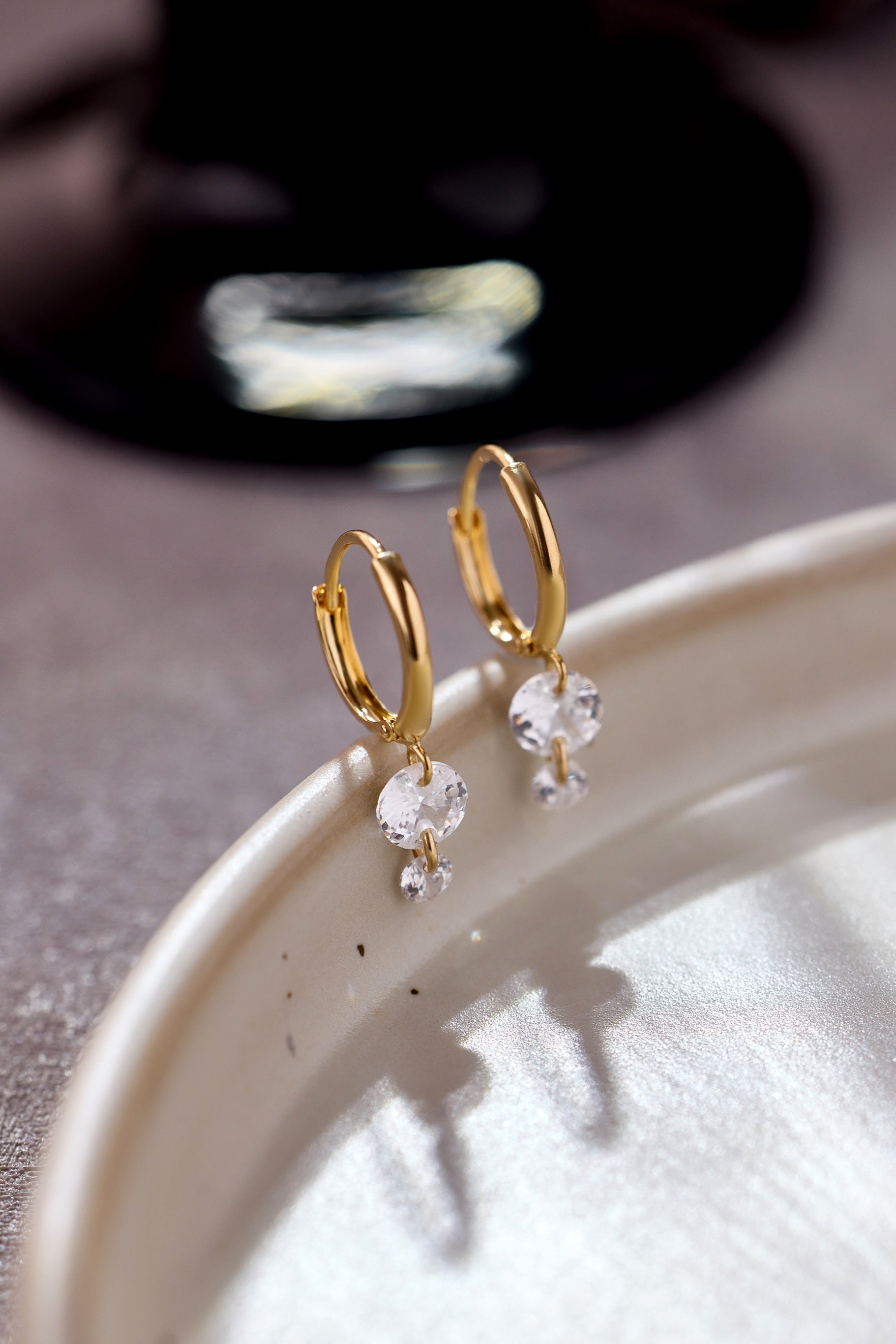 Gold-Filled Double Crystal Raindrop Hoop Earrings