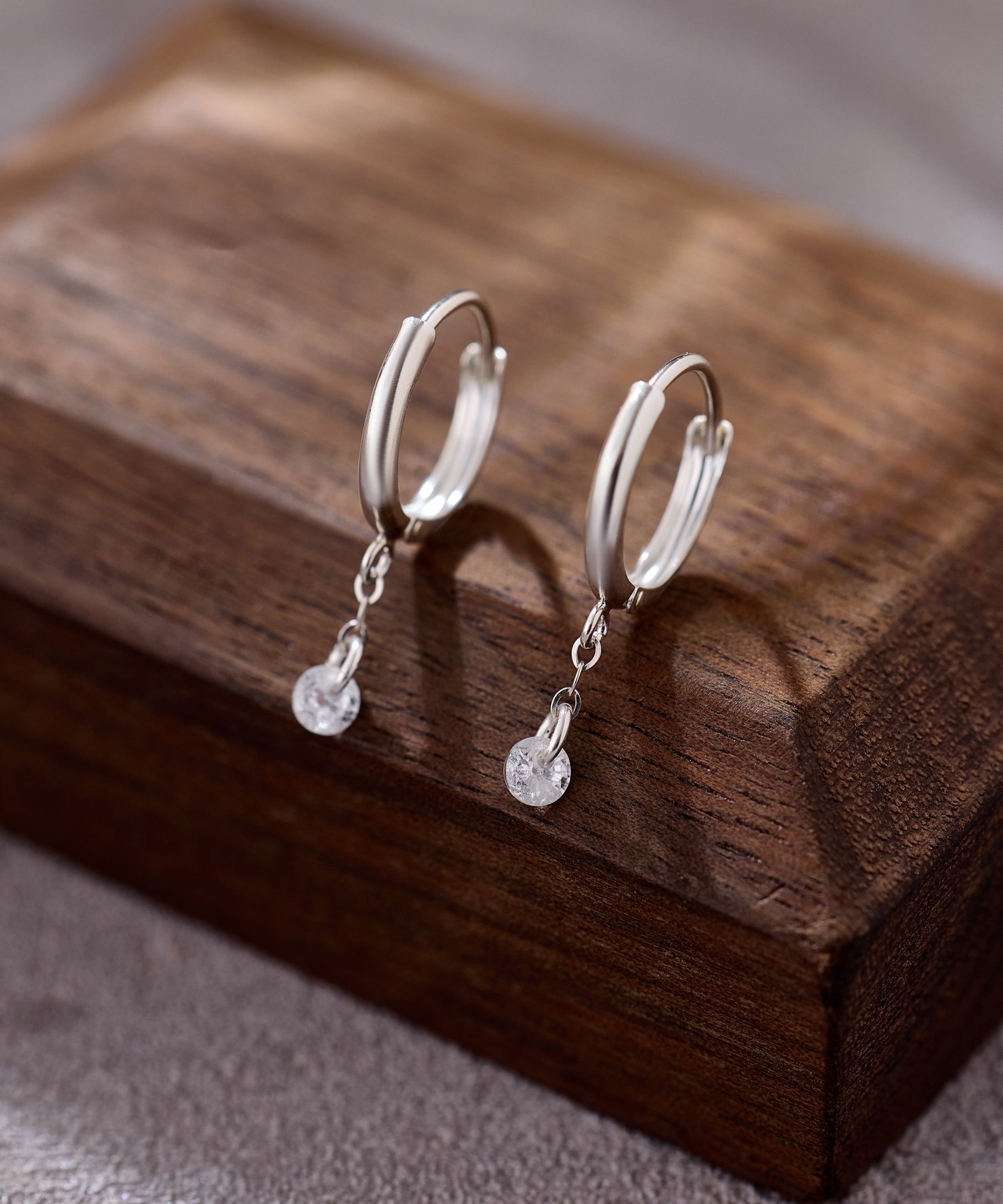 925 Silver Crystal Drop Hoop Earrings