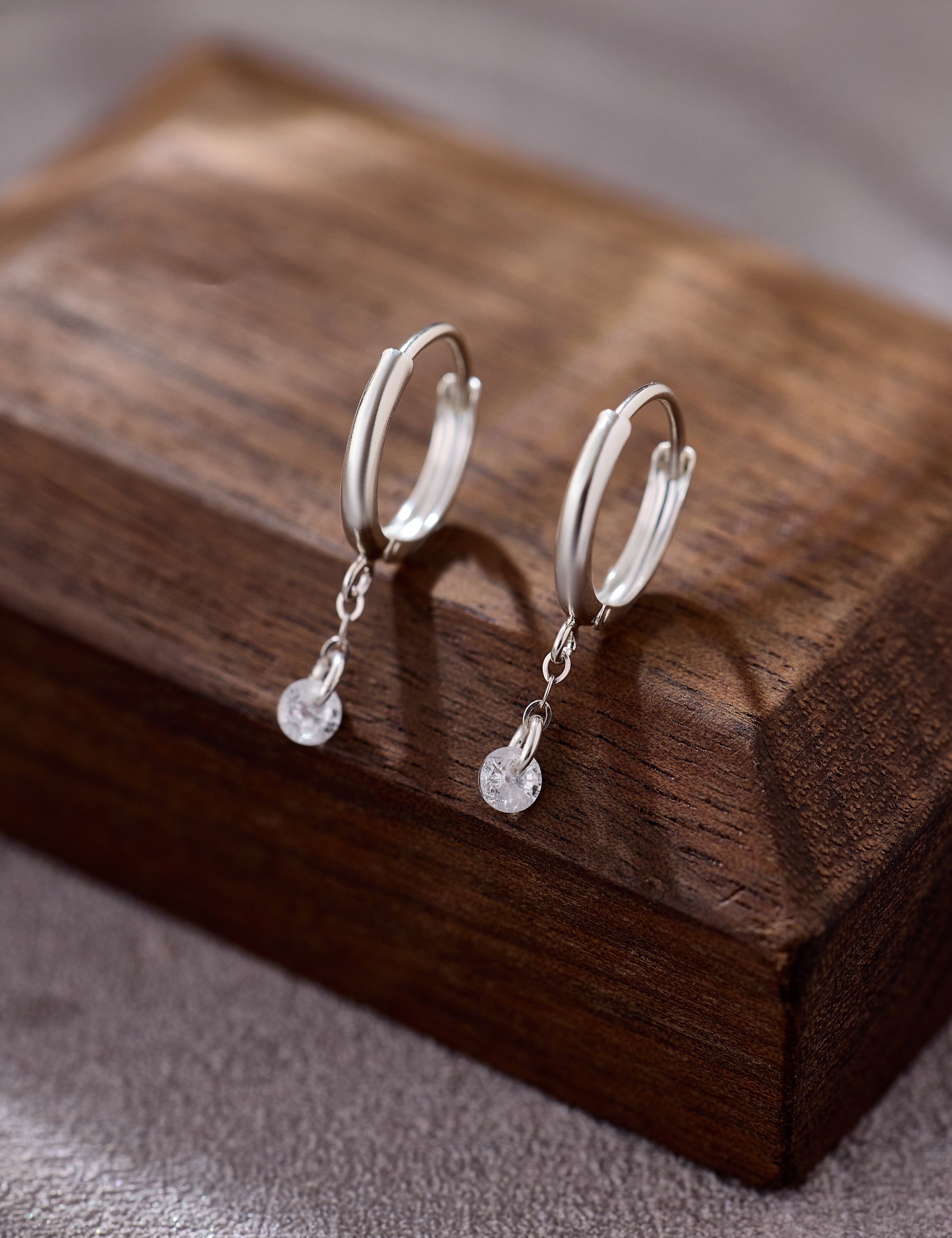 925 Silver Crystal Drop Hoop Earrings