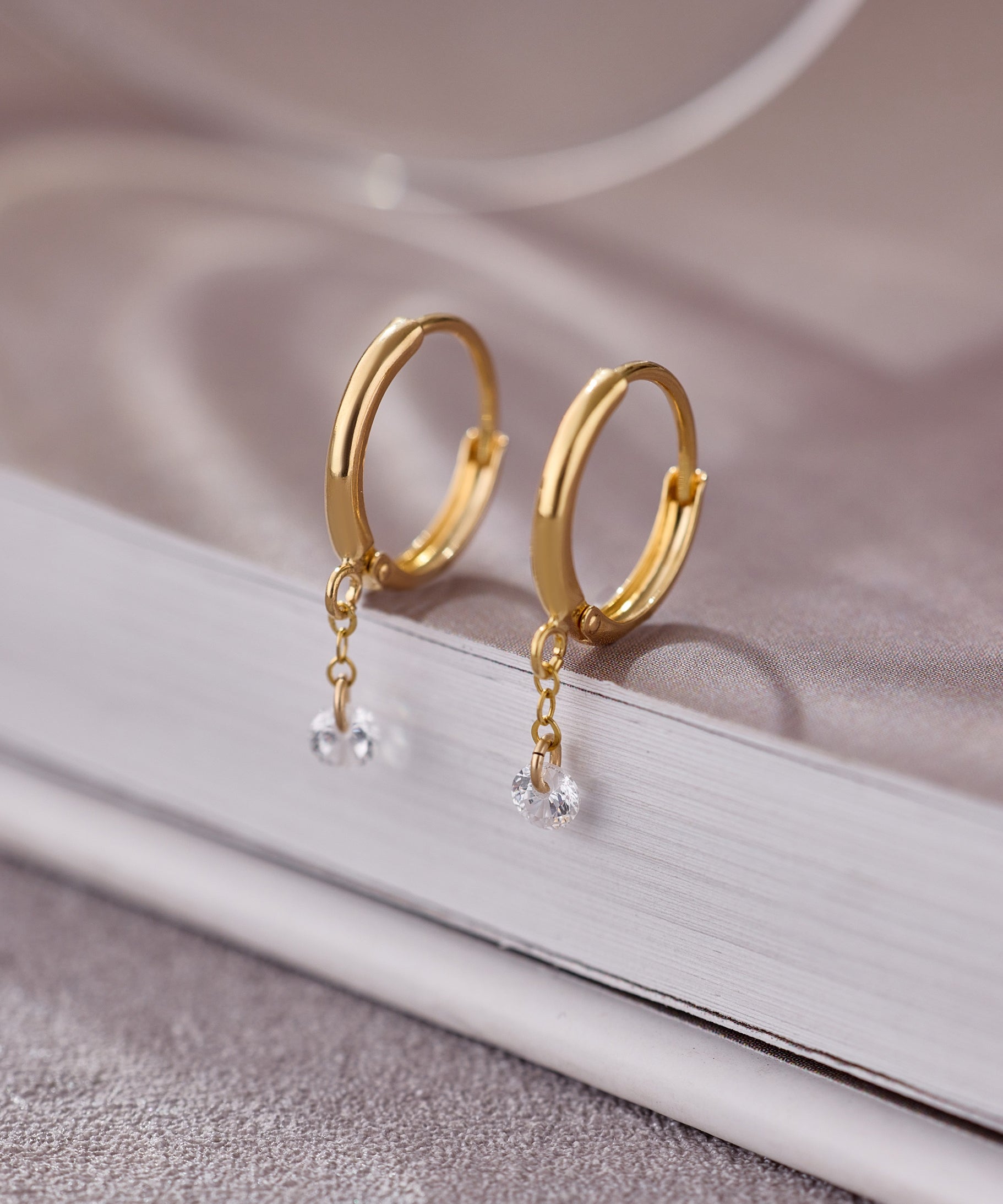 Gold-Filled Crystal Drop Hoop Earrings