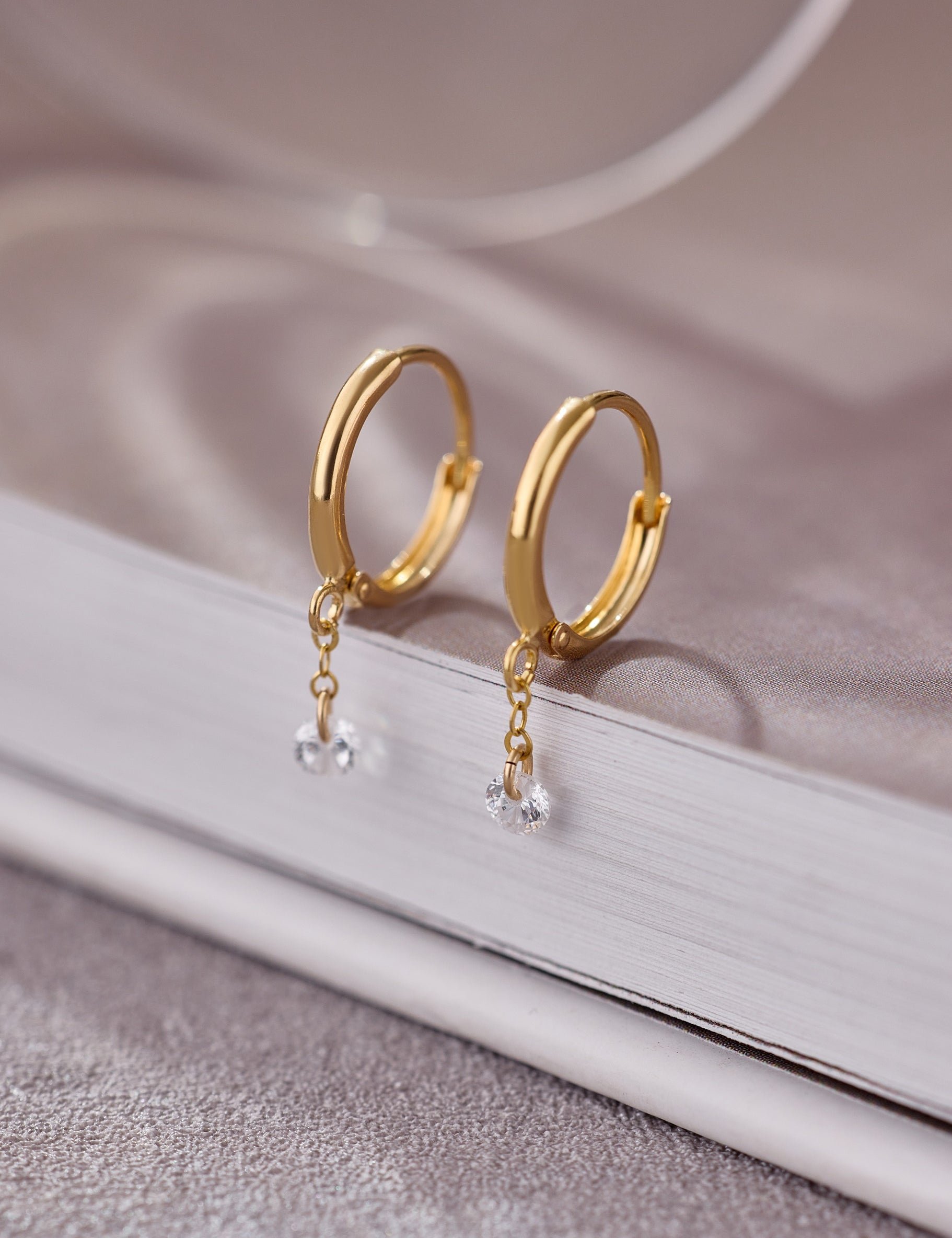 Gold-Filled Crystal Drop Hoop Earrings