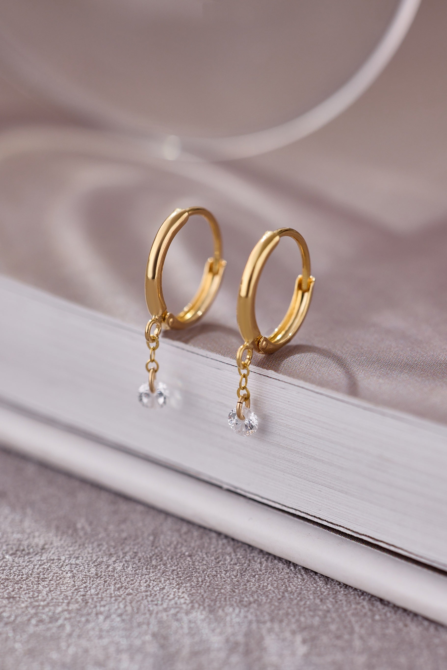 Gold-Filled Crystal Drop Hoop Earrings
