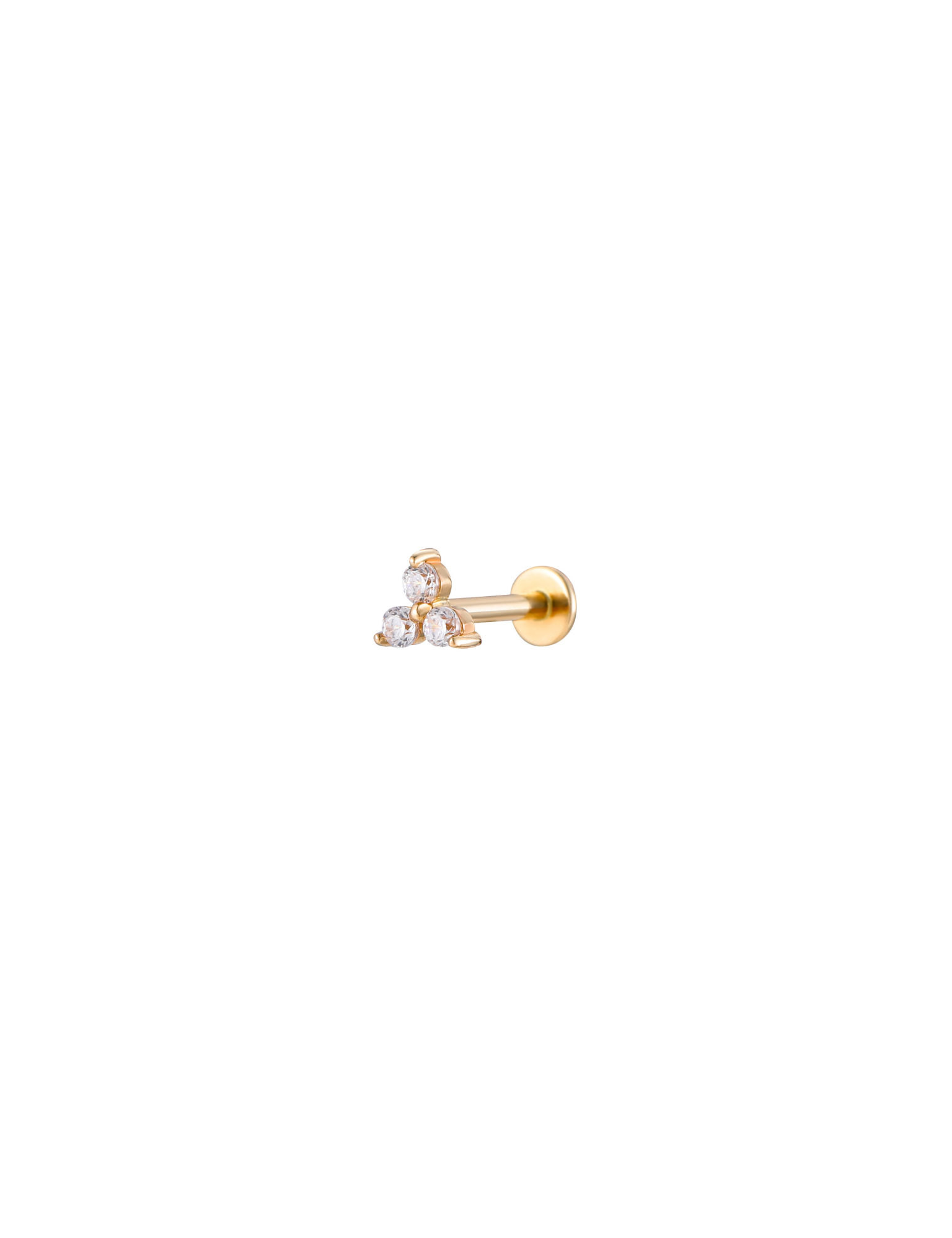 14K Gold Trio Crystal Threadless Piercing