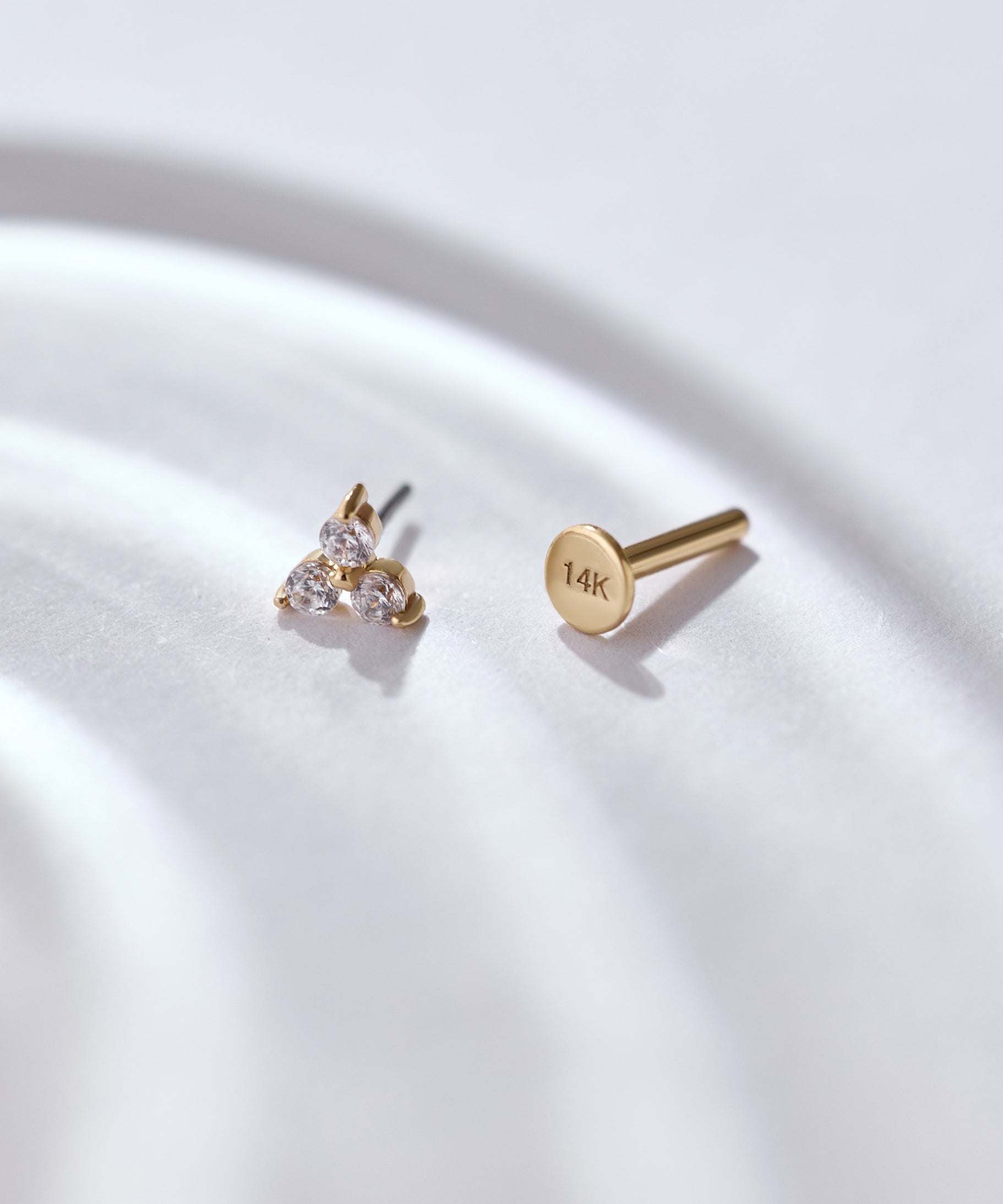 14K Gold Trio Crystal Threadless Piercing