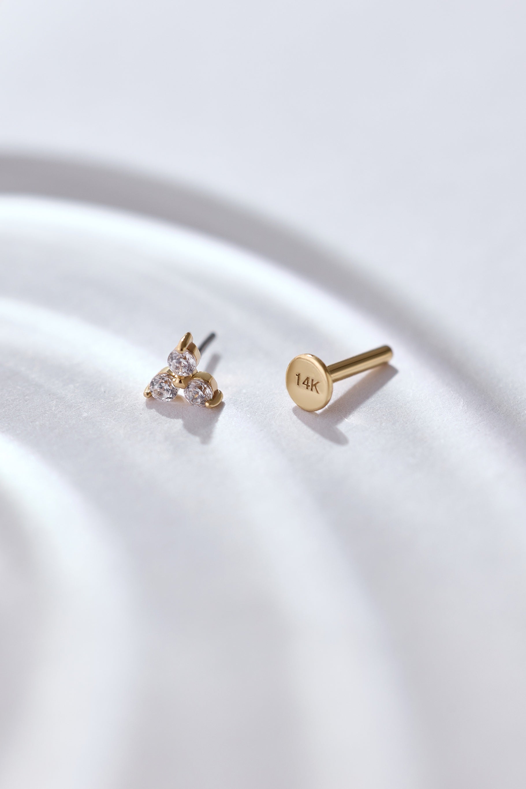 14K Gold Trio Crystal Threadless Piercing