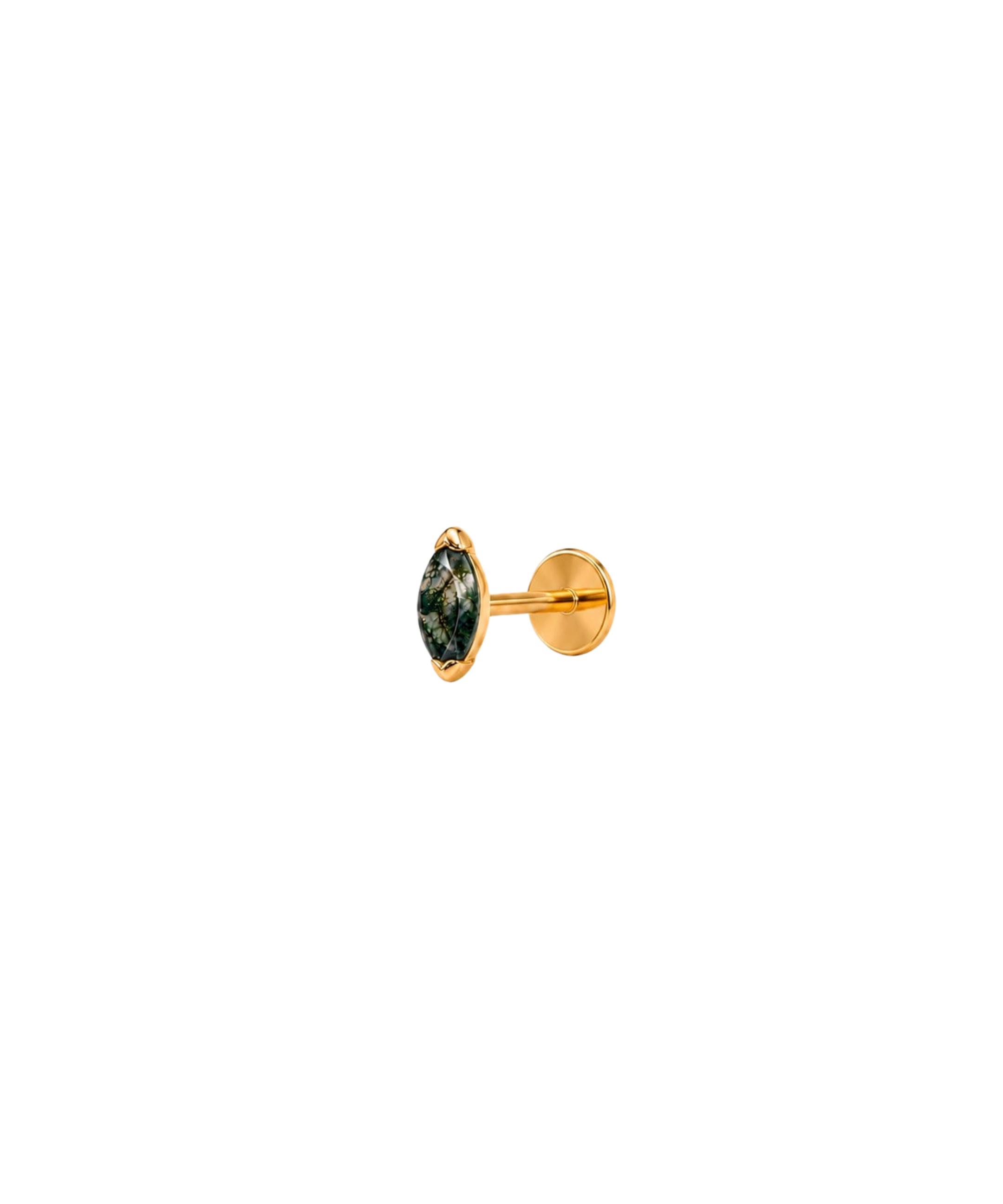 14K Gold Green Moss Agate Marquise-Shaped Threadless Piercing