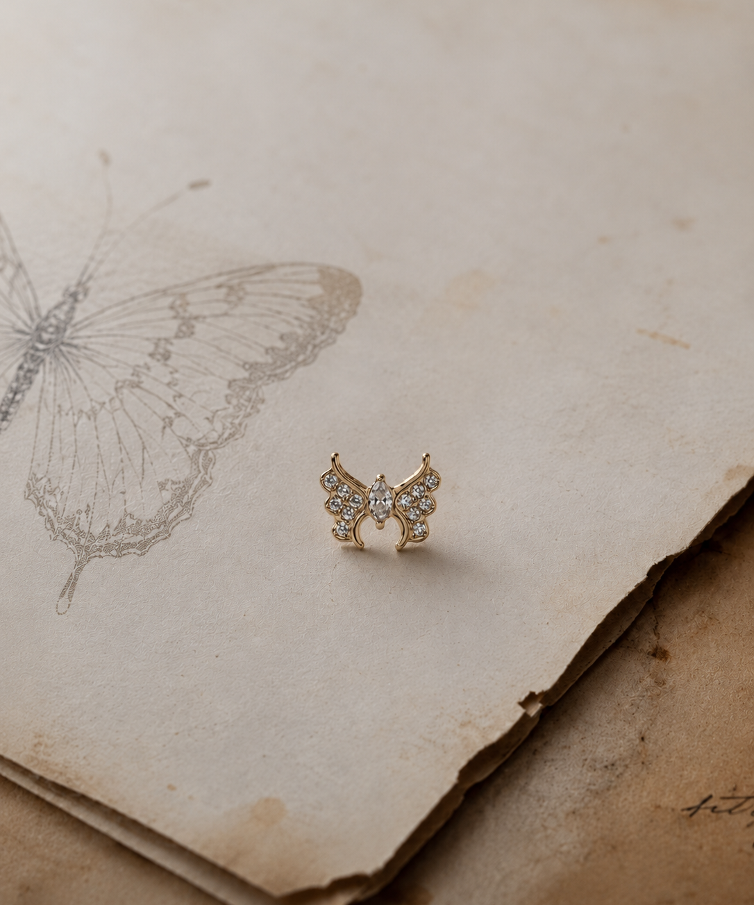 Titanium PVD Gold Butterfly Threadless Piercing