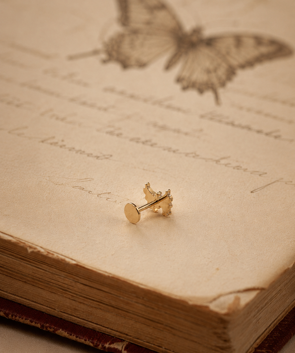 Titanium PVD Gold Butterfly Threadless Piercing