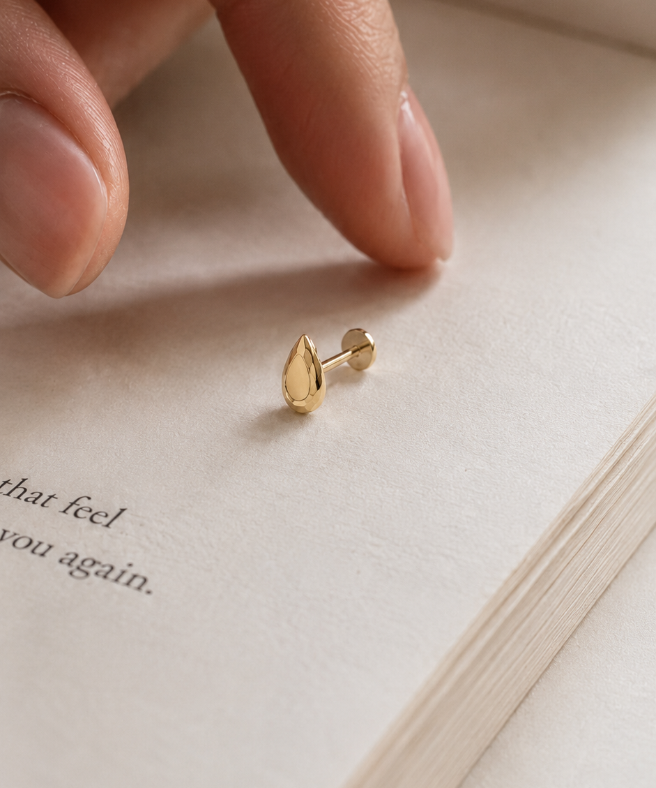 Titanium PVD Gold Faceted Cut Teardrop Threaded Piercing
