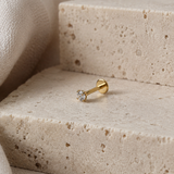 Titanium PVD Gold Solitaire Gem Threaded 2.5mm Piercing