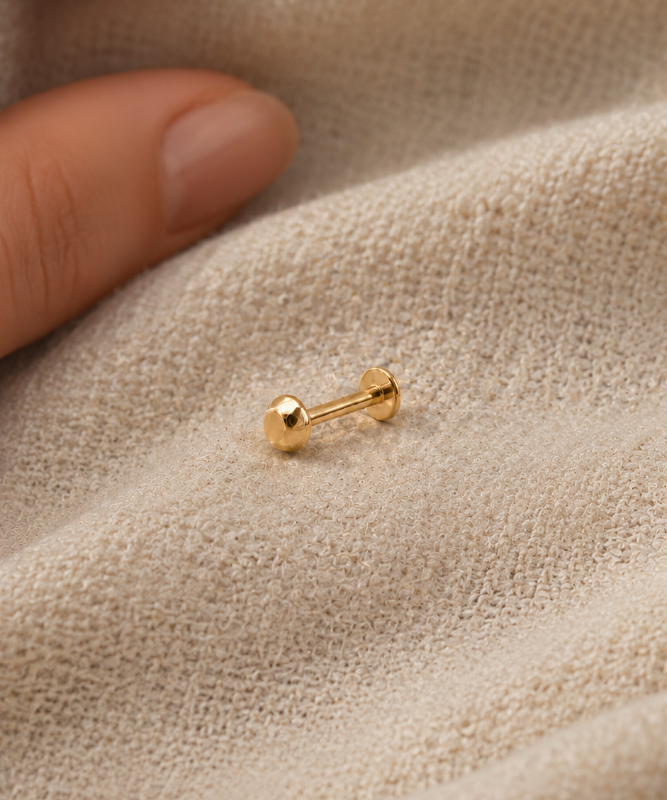 14K Gold Faceted Cut Disc Threadless 3mm Piercing