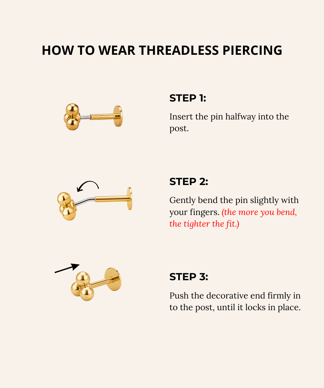 14K Gold Solitaire Gem Threadless 2.5mm Piercing
