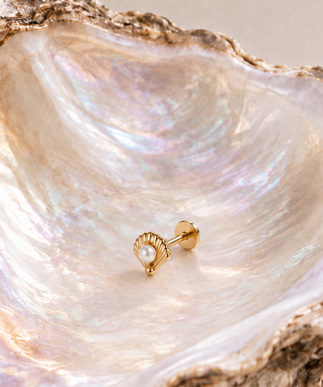 Titanium PVD Gold Pearl Haven Threaded Piercing