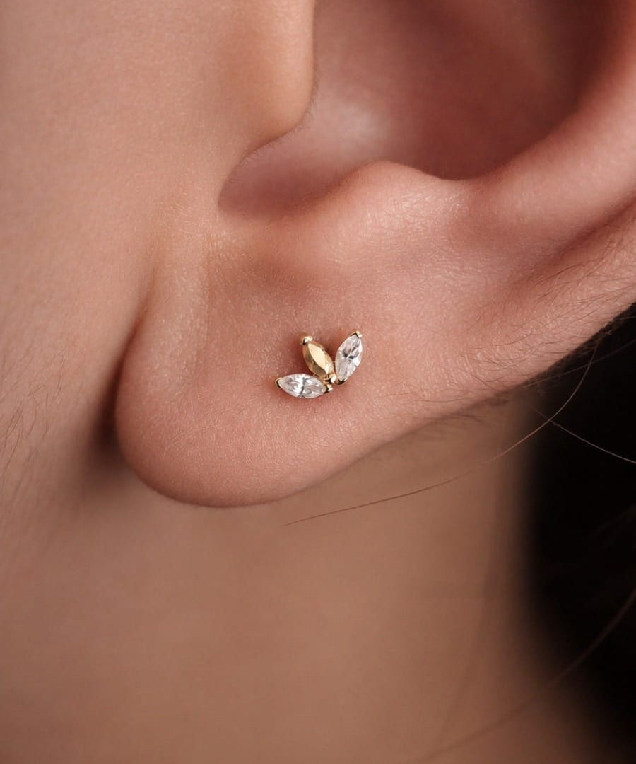 14K Gold Marquise-Shaped Crown Threadless Piercing