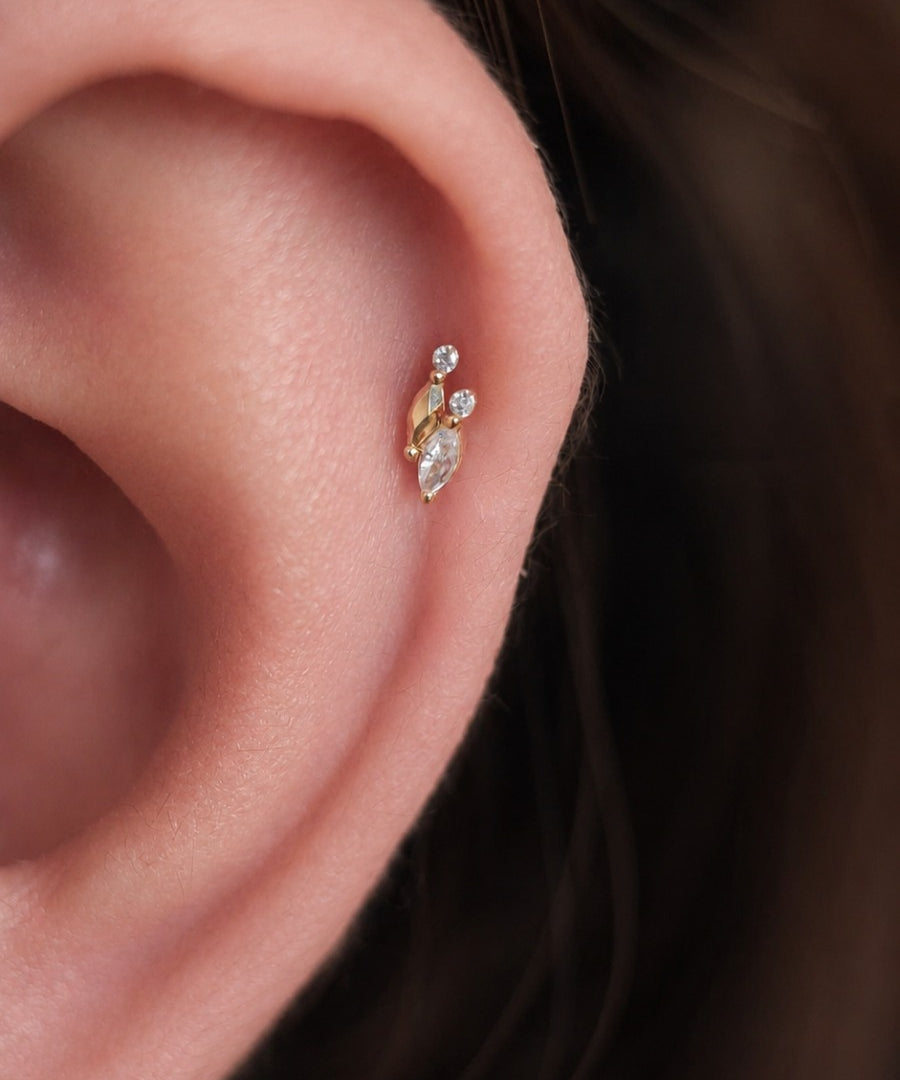 14K Gold Duo Marquise-Shaped Threadless Piercing