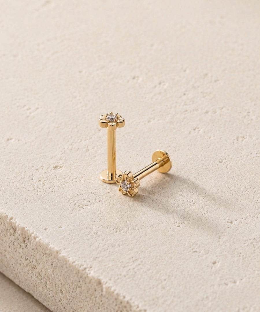 14K Gold Miniature Sakura Flower Threadless Piercing