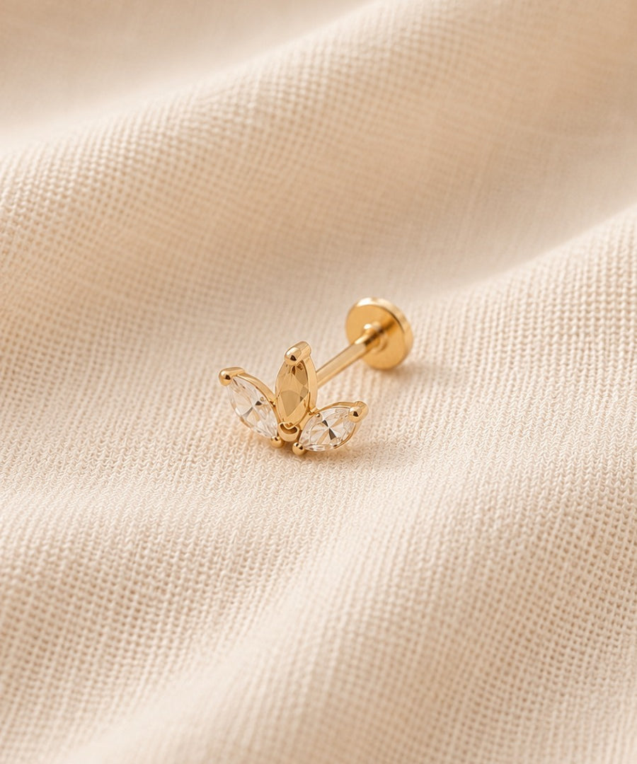 14K Gold Marquise-Shaped Crown Threadless Piercing
