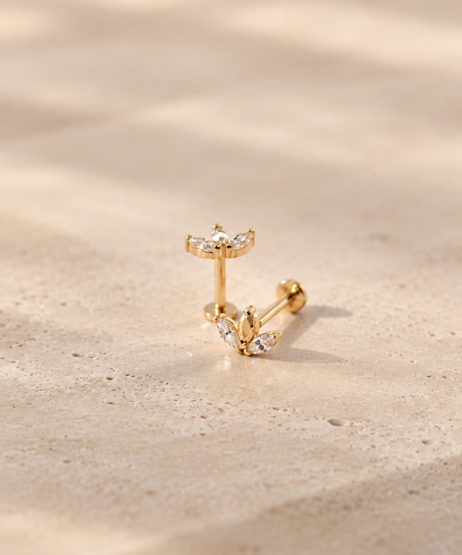 14K Gold Marquise-Shaped Crown Threadless Piercing
