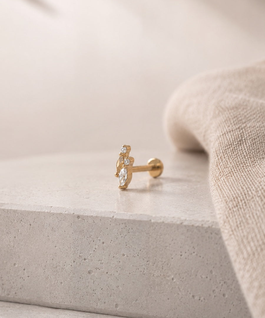 14K Gold Duo Marquise-Shaped Threadless Piercing
