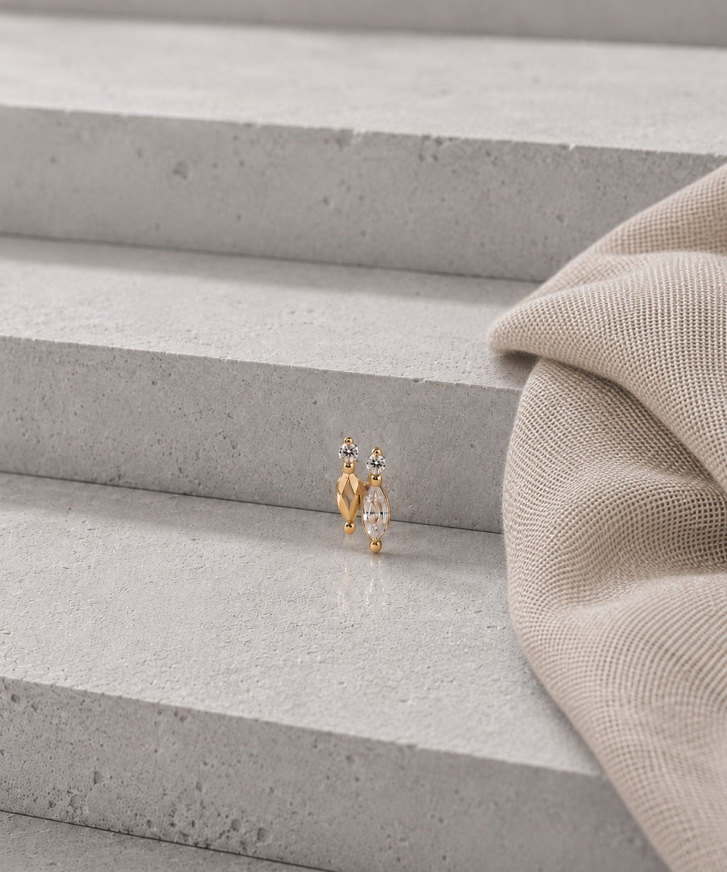 14K Gold Duo Marquise-Shaped Threadless Piercing