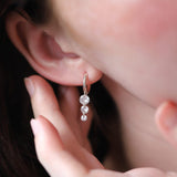 925 Silver Triple Crystal Raindrop Hoop Earrings