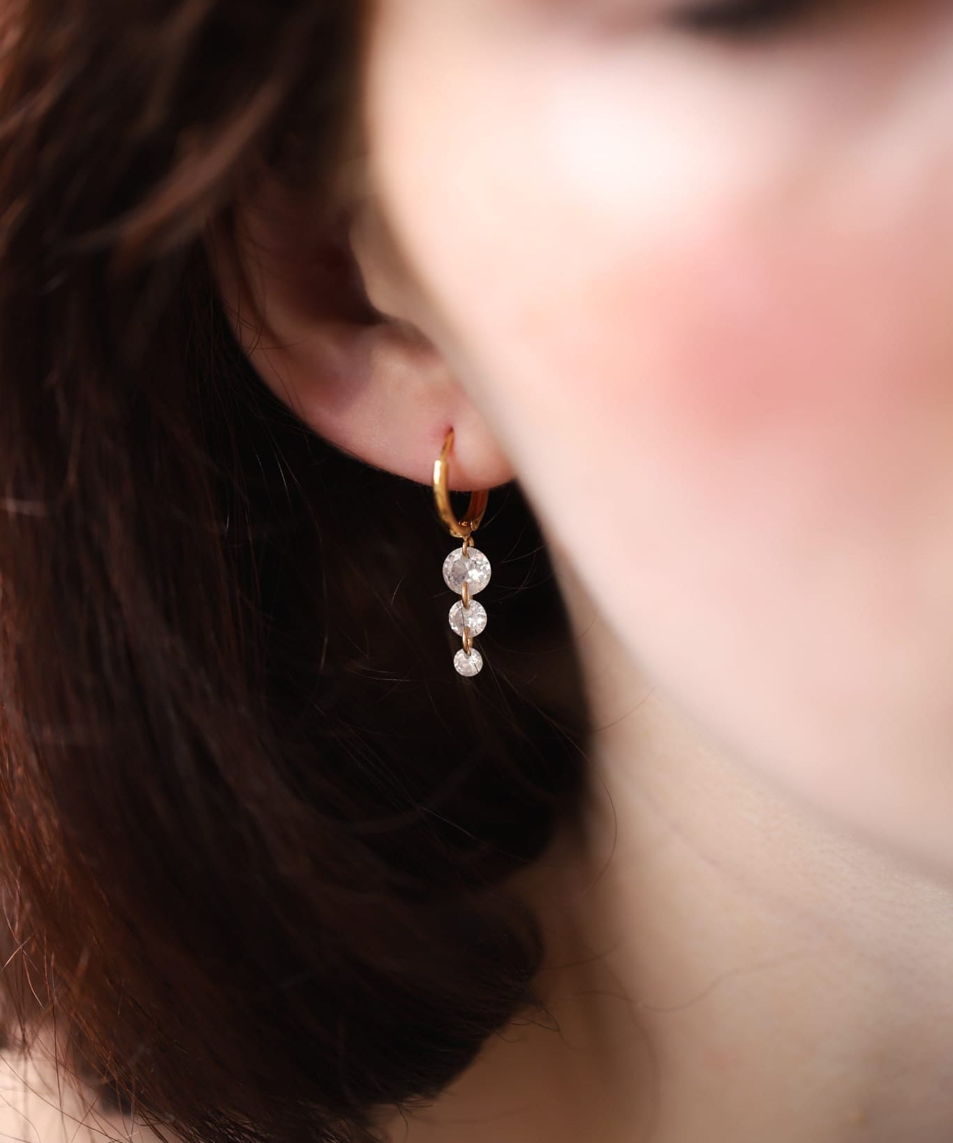 Gold-Filled Triple Crystal Raindrop Hoop Earrings