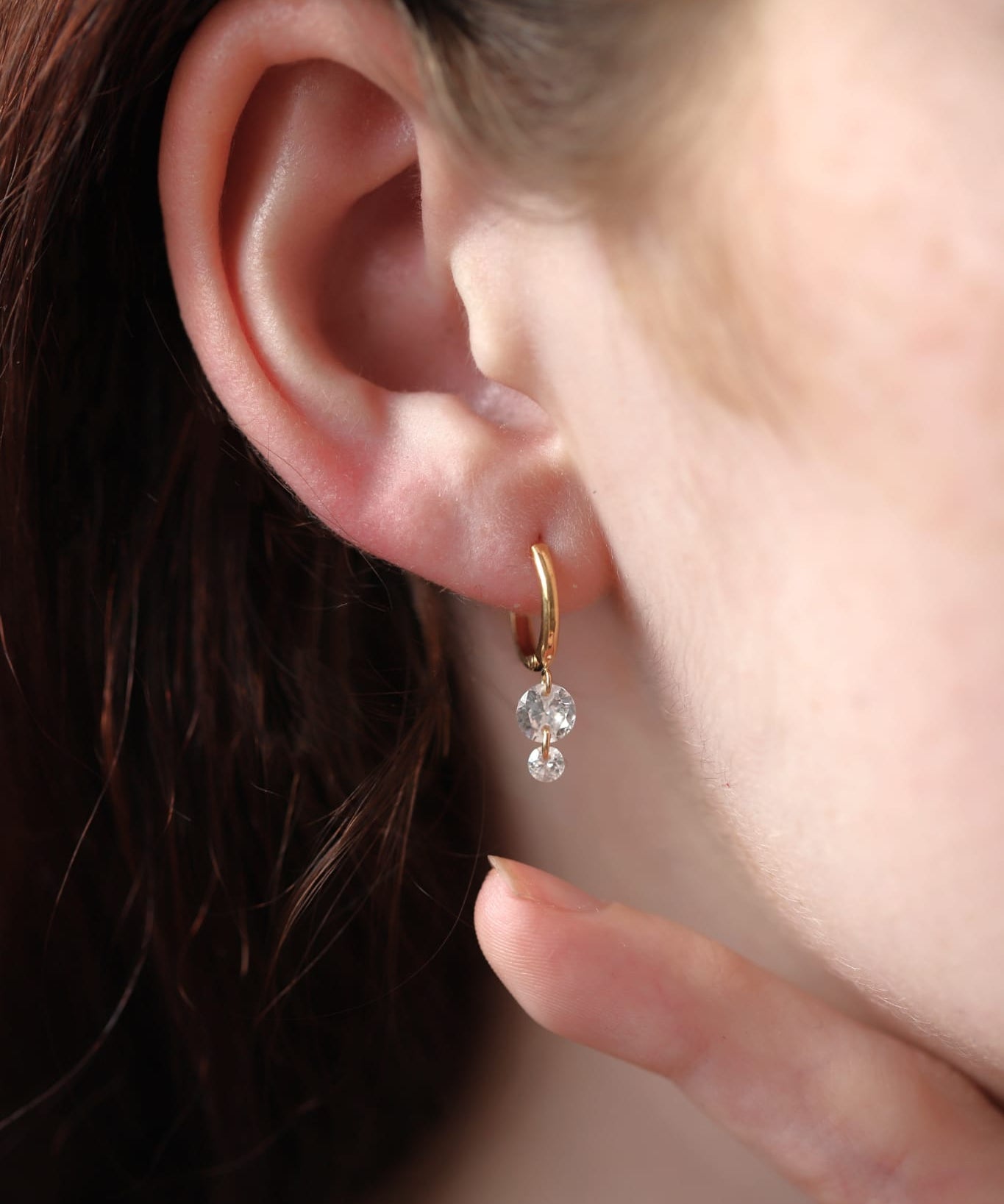 Gold-Filled Double Crystal Raindrop Hoop Earrings
