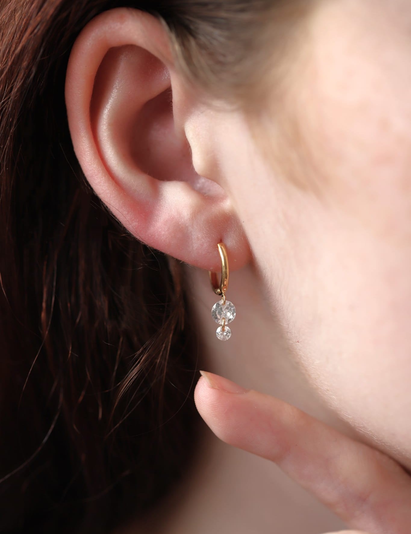 Gold-Filled Double Crystal Raindrop Hoop Earrings