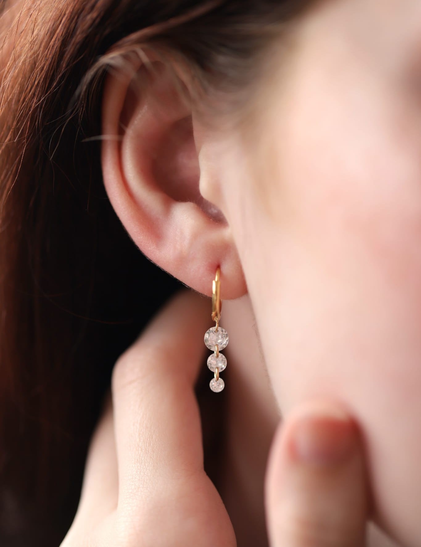 Gold-Filled Triple Crystal Raindrop Hoop Earrings
