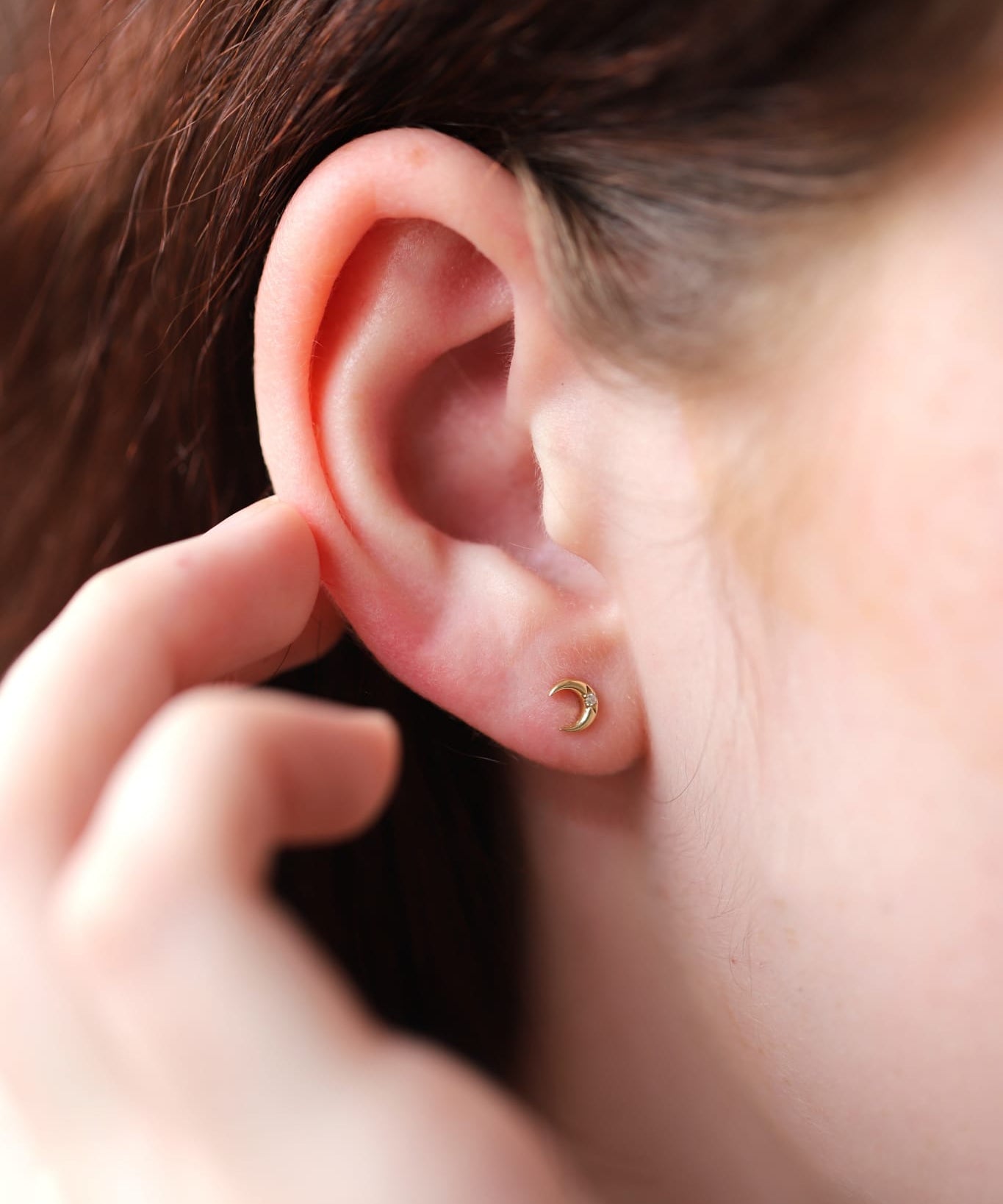 14K Gold Celestial Crescent Moon Threadless Piercing